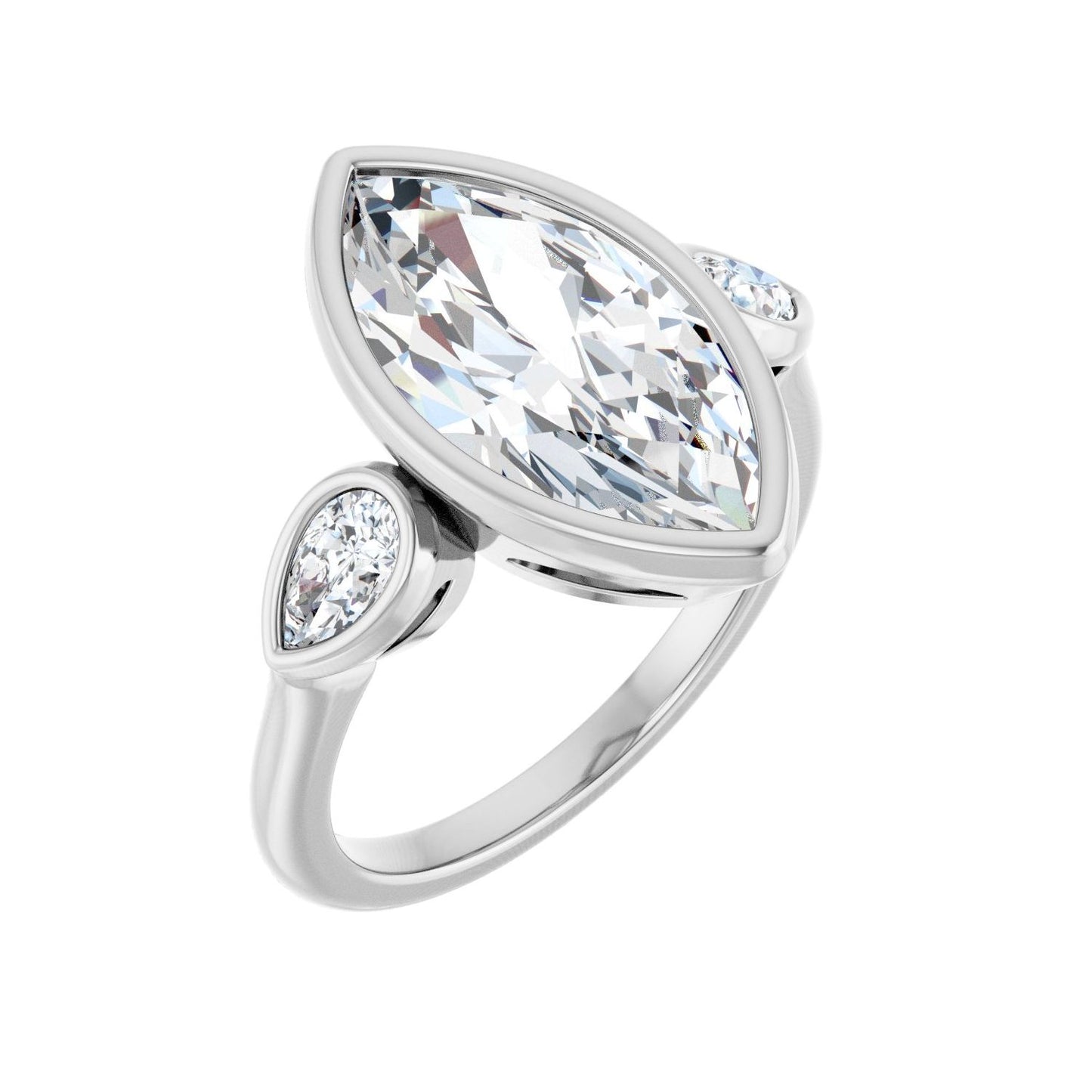 Marquise Bezel-Set Three-Stone Engagement Ring | Metal Type=14K White Gold | Center Stone Size=3 CT | Image 1