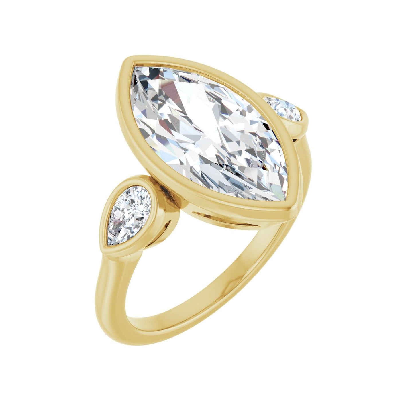 Marquise Bezel-Set Three-Stone Engagement Ring | Metal Type=14K Yellow Gold | Center Stone Size=3 CT | Image 1
