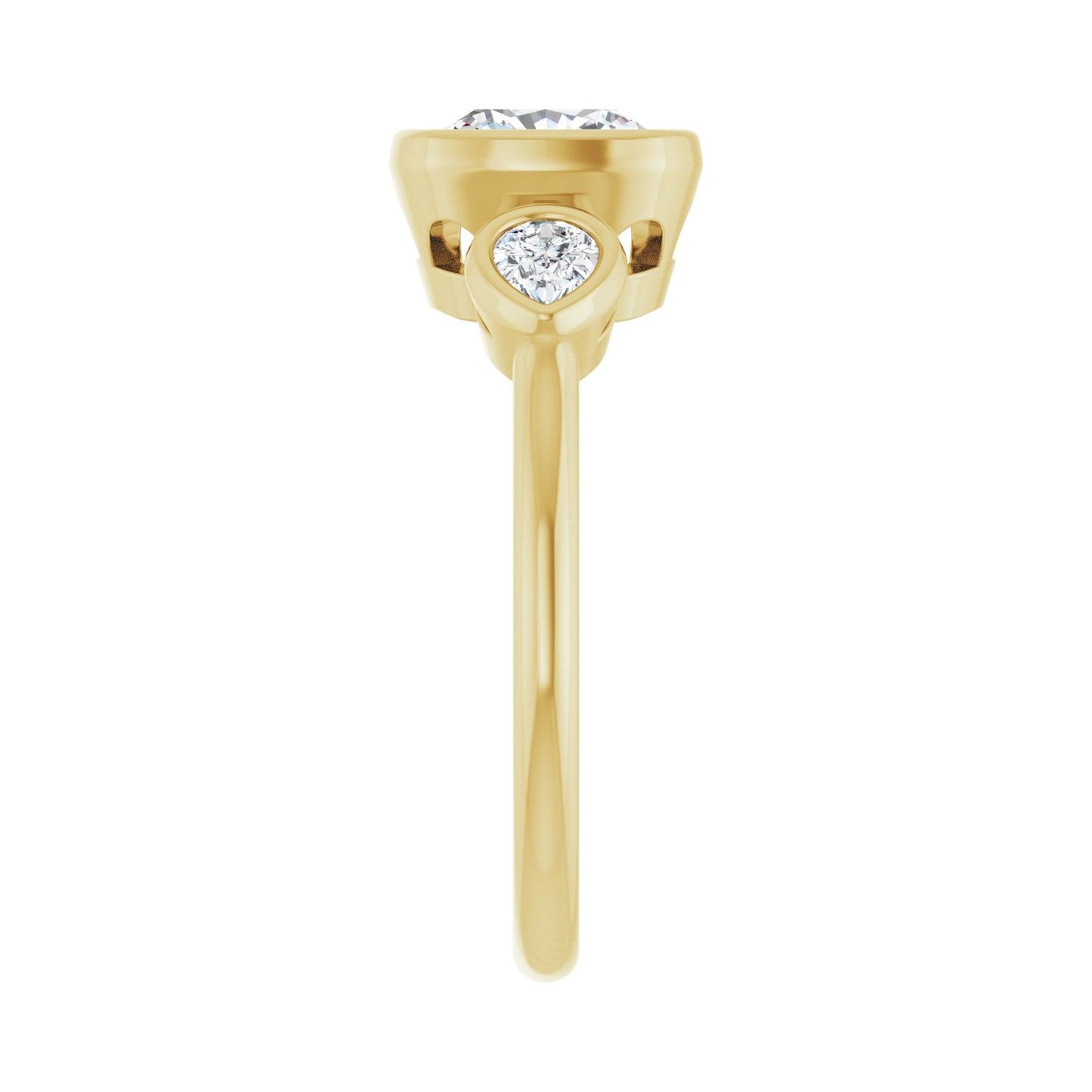 Cushion Bezel-Set Three-Stone Engagement Ring | Metal Type=14K Yellow Gold | Center Stone Size=2 CT | Image 4