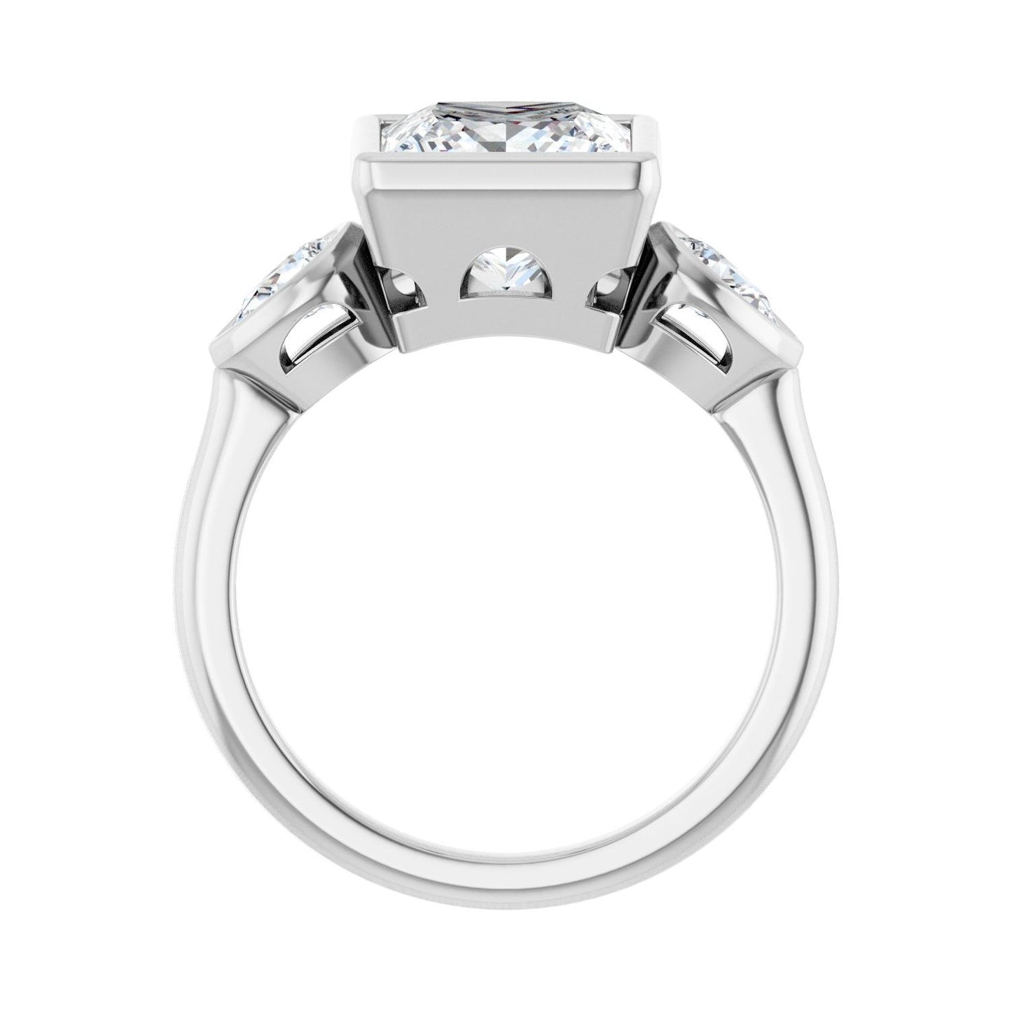Square Bezel-Set Three-Stone Engagement Ring | Metal Type=14K White Gold | Center Stone Size=3 CT | Image 2