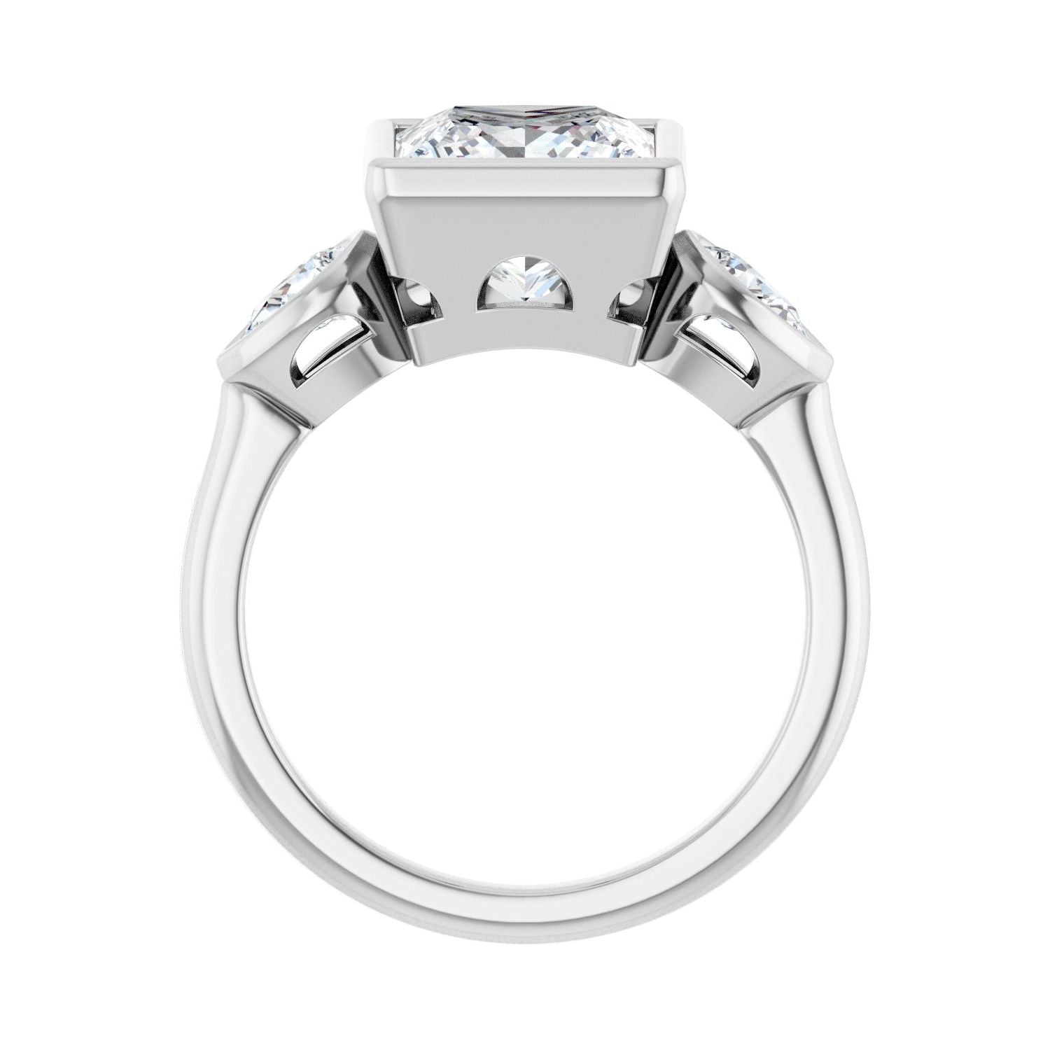 Square Bezel-Set Three-Stone Engagement Ring | Metal Type=14K White Gold | Center Stone Size=3 CT | Image 2