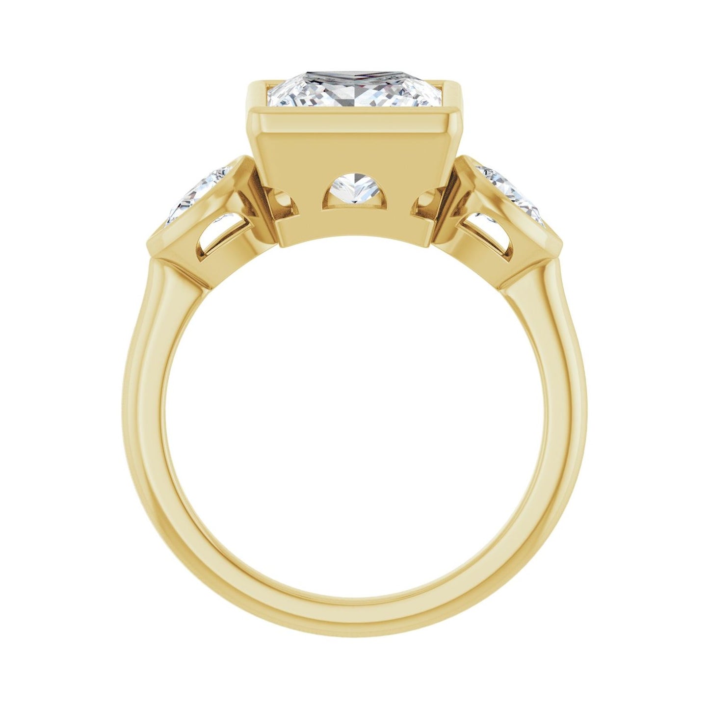 Square Bezel-Set Three-Stone Engagement Ring | Metal Type=14K Yellow Gold | Center Stone Size=3 CT | Image 2