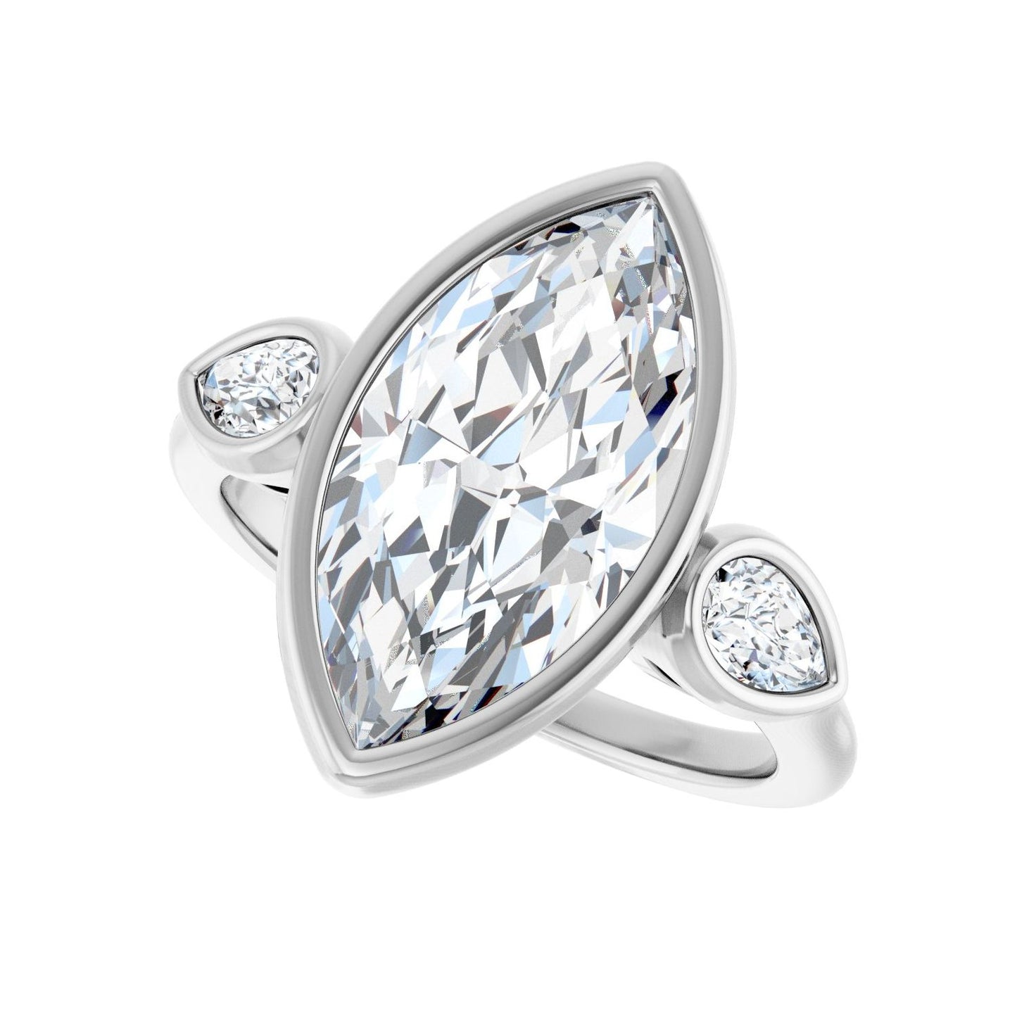 Marquise Bezel-Set Three-Stone Engagement Ring | Metal Type=14K White Gold | Center Stone Size=3 CT | Image 5