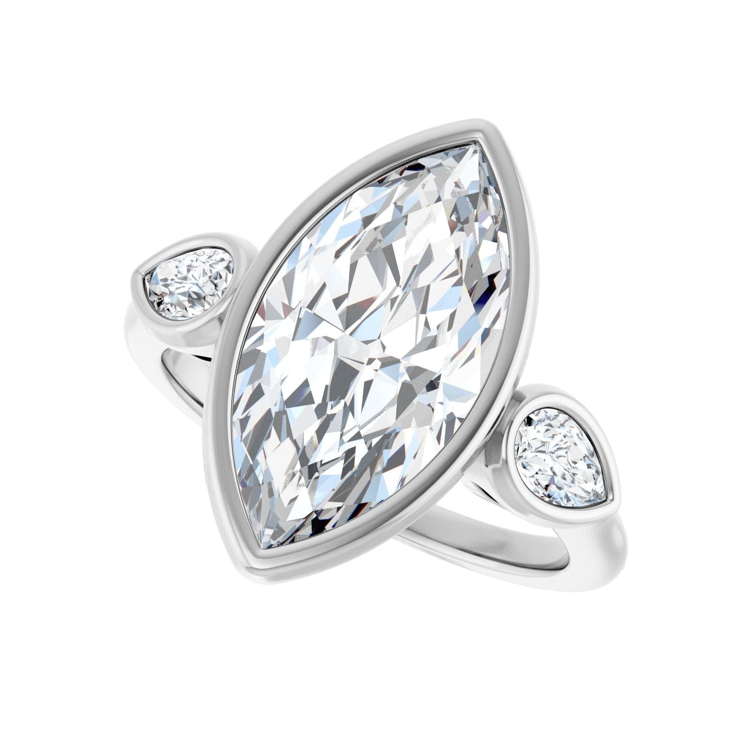 Marquise Bezel-Set Three-Stone Engagement Ring | Metal Type=14K White Gold | Center Stone Size=3 CT | Image 5