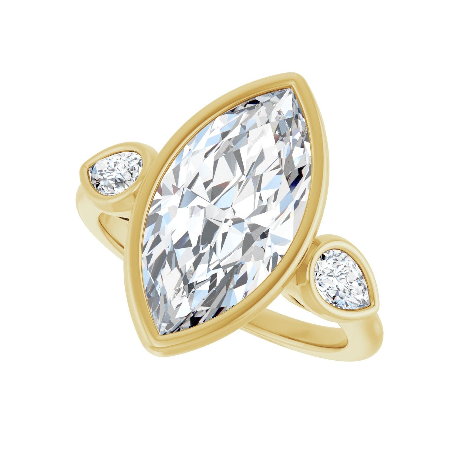 Marquise Bezel-Set Three-Stone Engagement Ring | Metal Type=14K Yellow Gold | Center Stone Size=3 CT | Image 5