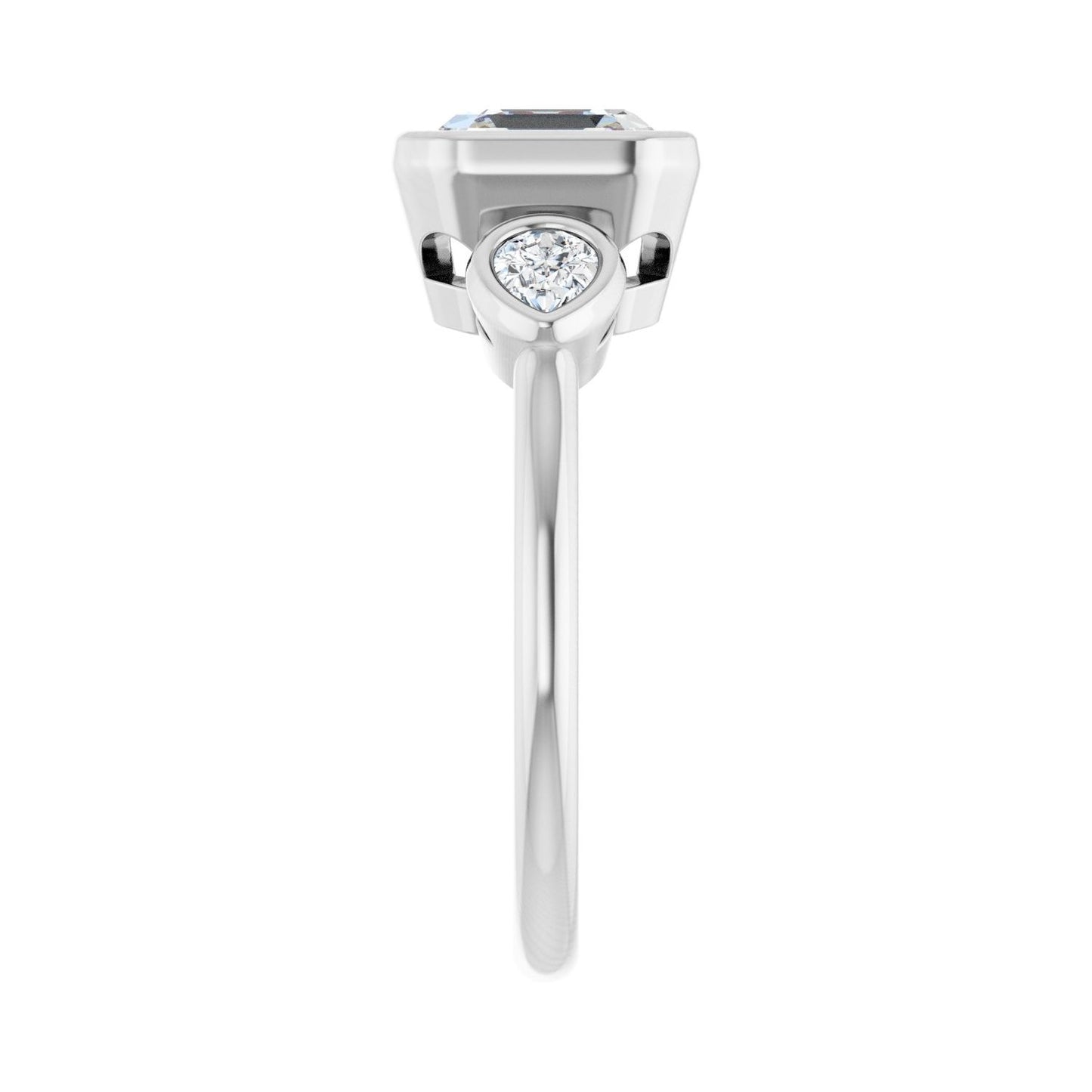 Asscher Bezel-Set Three-Stone Engagement Ring | Metal Type=14K White Gold | Center Stone Size=2 CT | Image 4