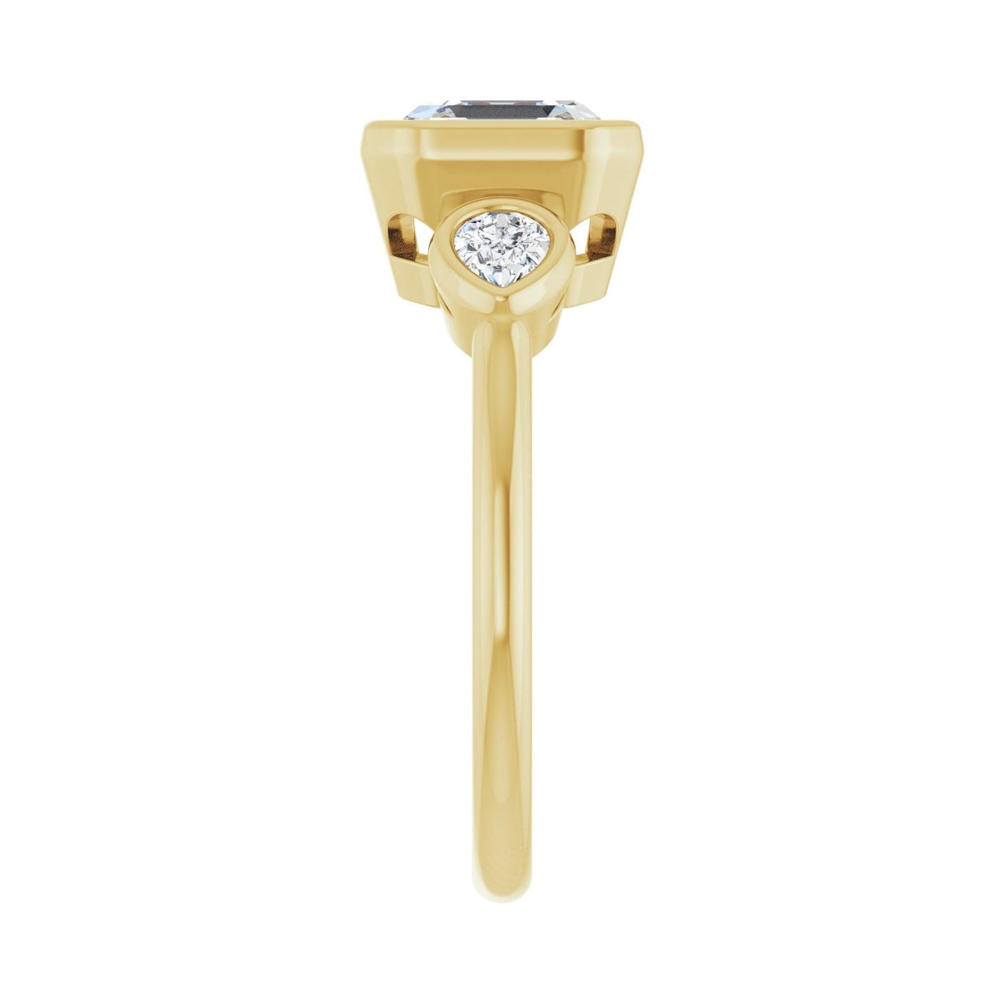 Asscher Bezel-Set Three-Stone Engagement Ring | Metal Type=14K Yellow Gold | Center Stone Size=2 CT | Image 4