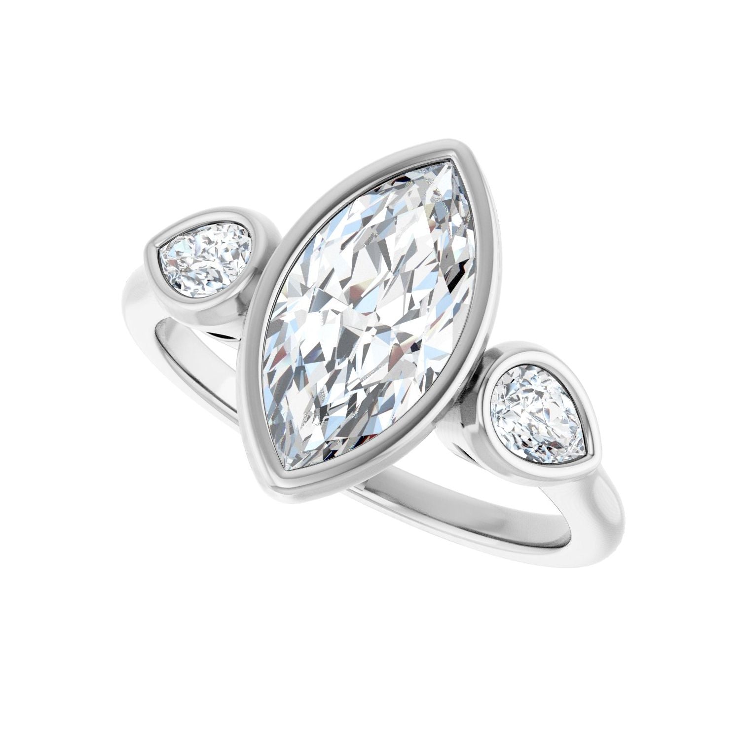 Marquise Bezel-Set Three-Stone Engagement Ring | Metal Type=14K White Gold | Center Stone Size=1.5 CT | Image 5