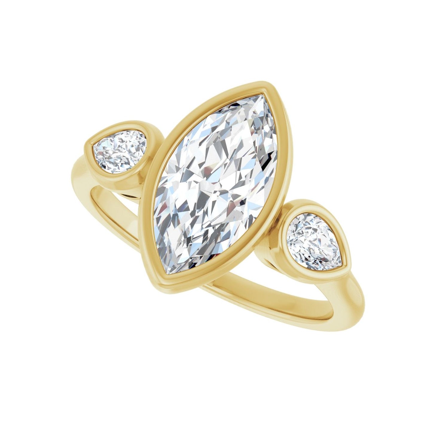 Marquise Bezel-Set Three-Stone Engagement Ring | Metal Type=14K Yellow Gold | Center Stone Size=1.5 CT | Image 5