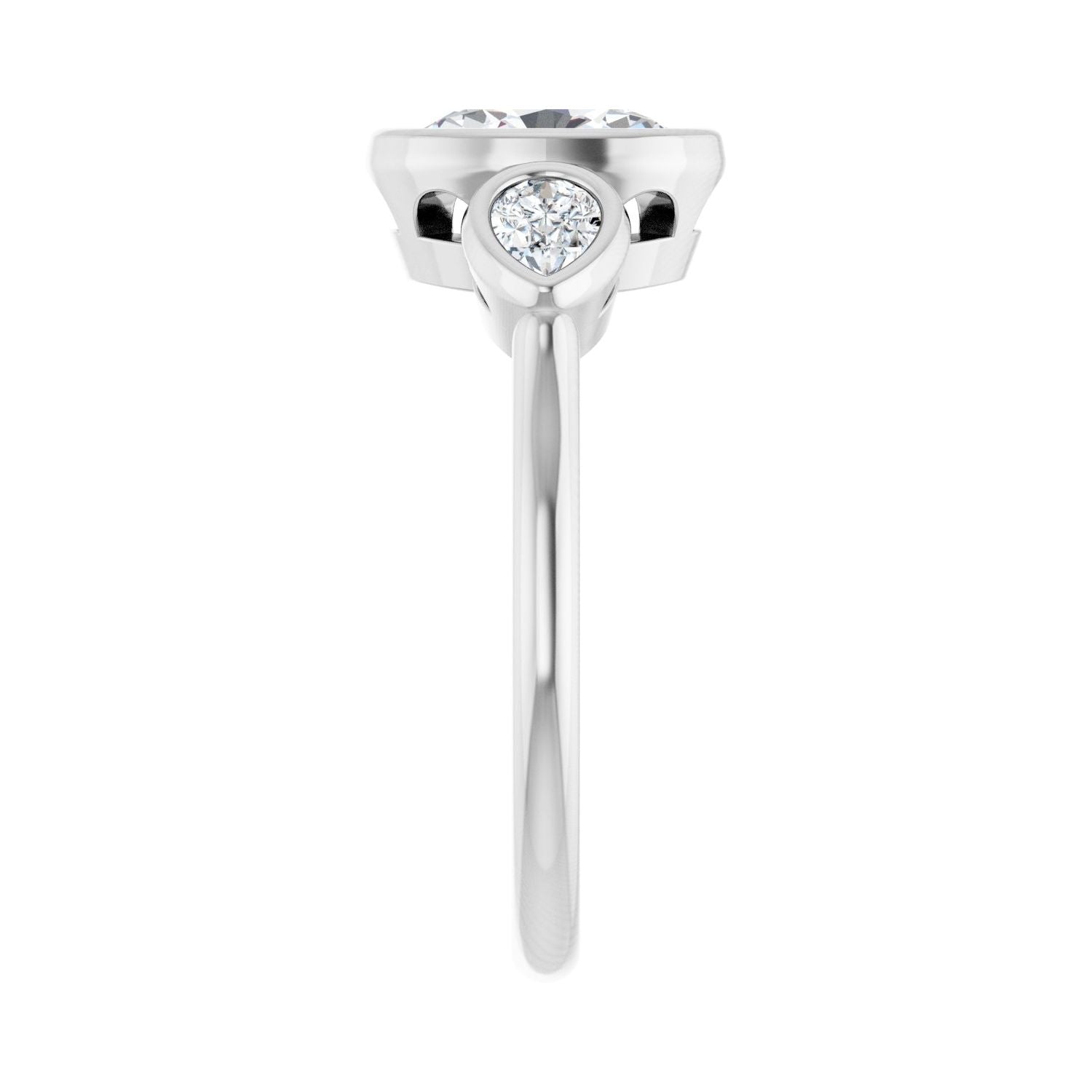 Oval Bezel-Set Three-Stone Engagement Ring | Metal Type=14K White Gold | Center Stone Size=1.5 CT | Image 4