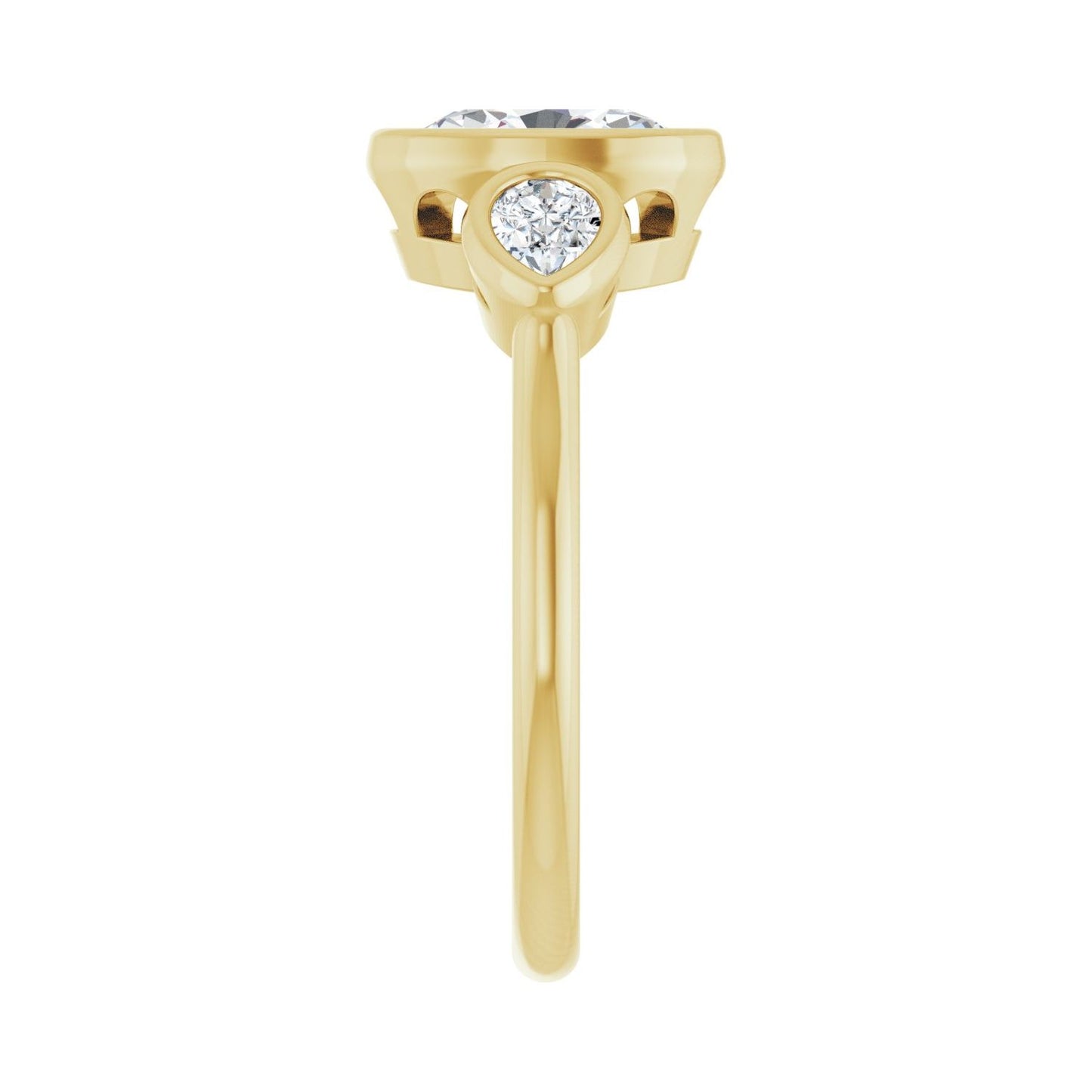 Oval Bezel-Set Three-Stone Engagement Ring | Metal Type=14K Yellow Gold | Center Stone Size=1.5 CT | Image 4