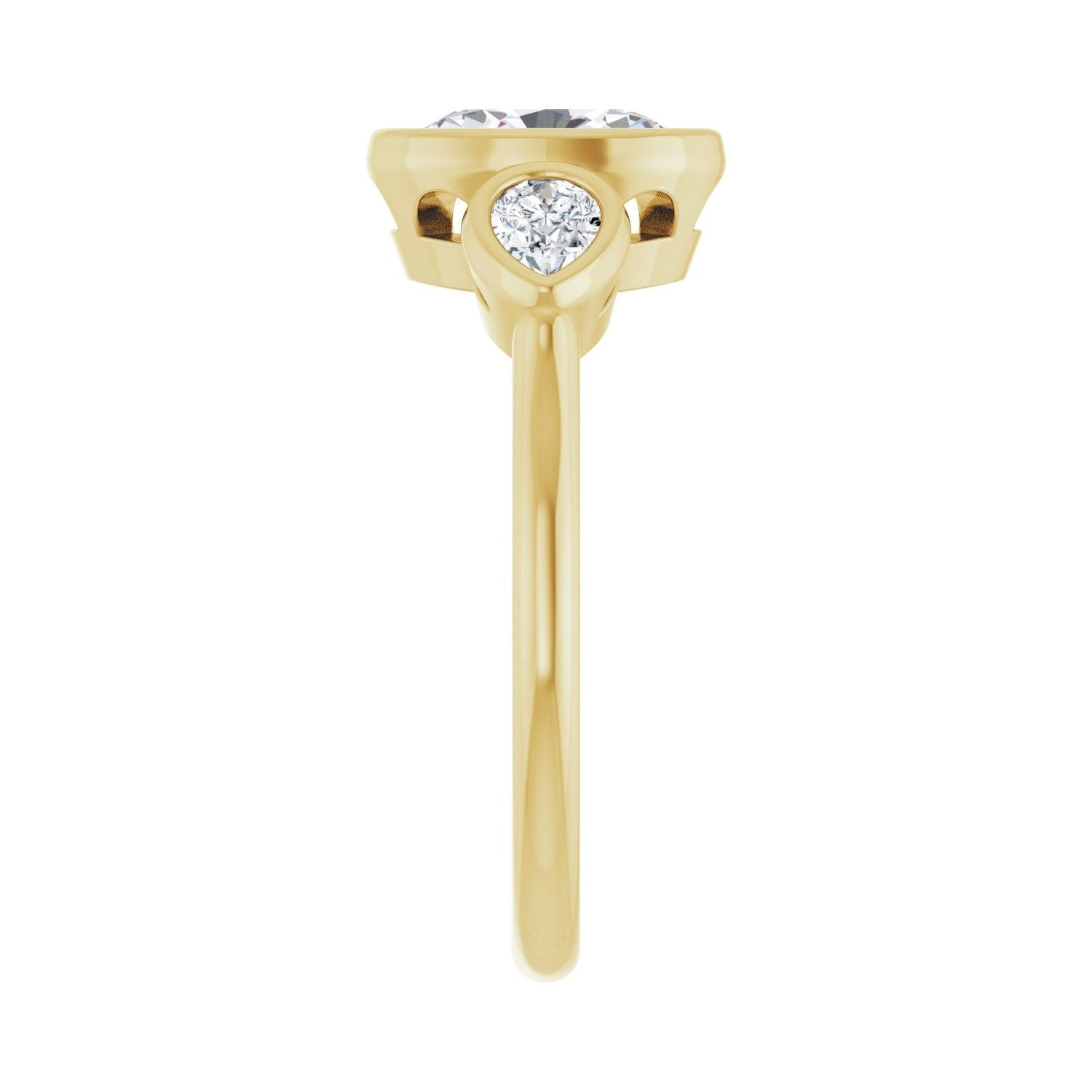 Oval Bezel-Set Three-Stone Engagement Ring | Metal Type=14K Yellow Gold | Center Stone Size=1.5 CT | Image 4