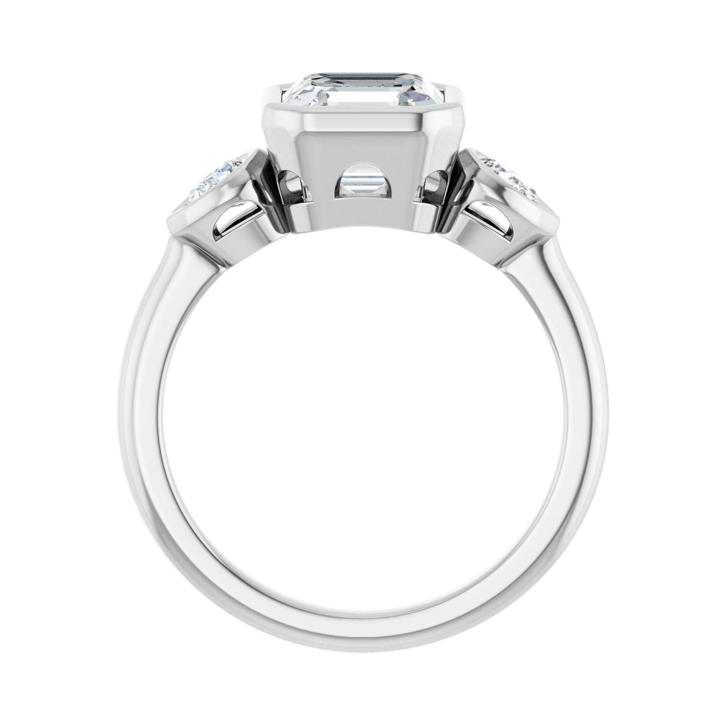 Asscher Bezel-Set Three-Stone Engagement Ring | Metal Type=14K White Gold | Center Stone Size=2 CT | Image 2