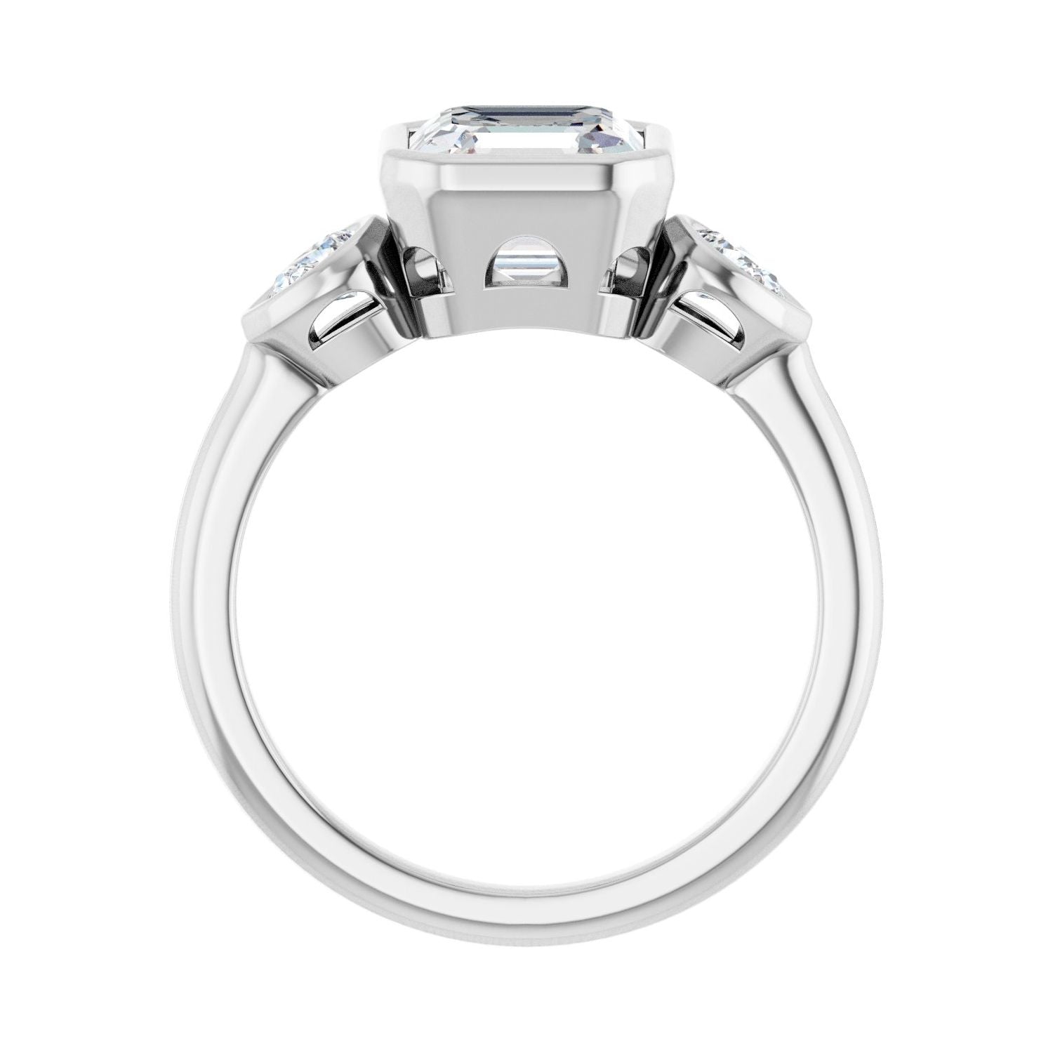 Asscher Bezel-Set Three-Stone Engagement Ring | Metal Type=14K White Gold | Center Stone Size=2 CT | Image 2