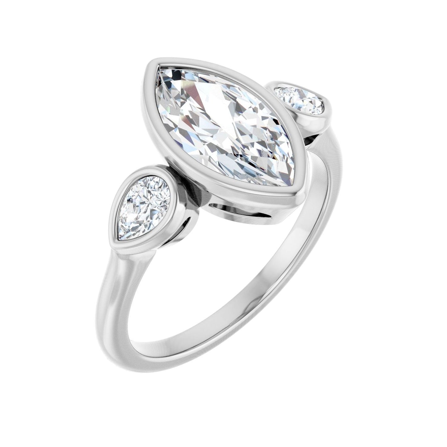 Marquise Bezel-Set Three-Stone Engagement Ring | Metal Type=14K White Gold | Center Stone Size=1.5 CT | Image 1