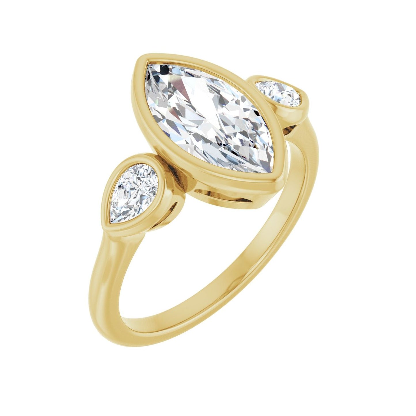 Marquise Bezel-Set Three-Stone Engagement Ring | Metal Type=14K Yellow Gold | Center Stone Size=1.5 CT | Image 1
