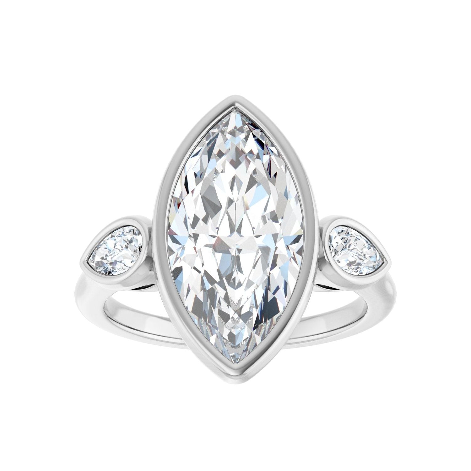 Marquise Bezel-Set Three-Stone Engagement Ring | Metal Type=14K White Gold | Center Stone Size=3 CT | Image 3