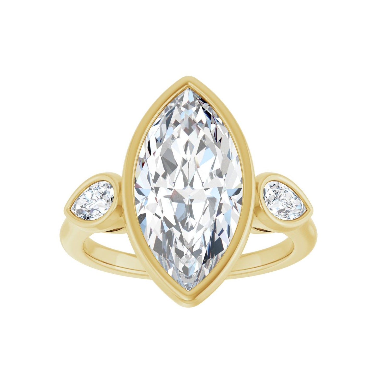 Marquise Bezel-Set Three-Stone Engagement Ring | Metal Type=14K Yellow Gold | Center Stone Size=3 CT | Image 3