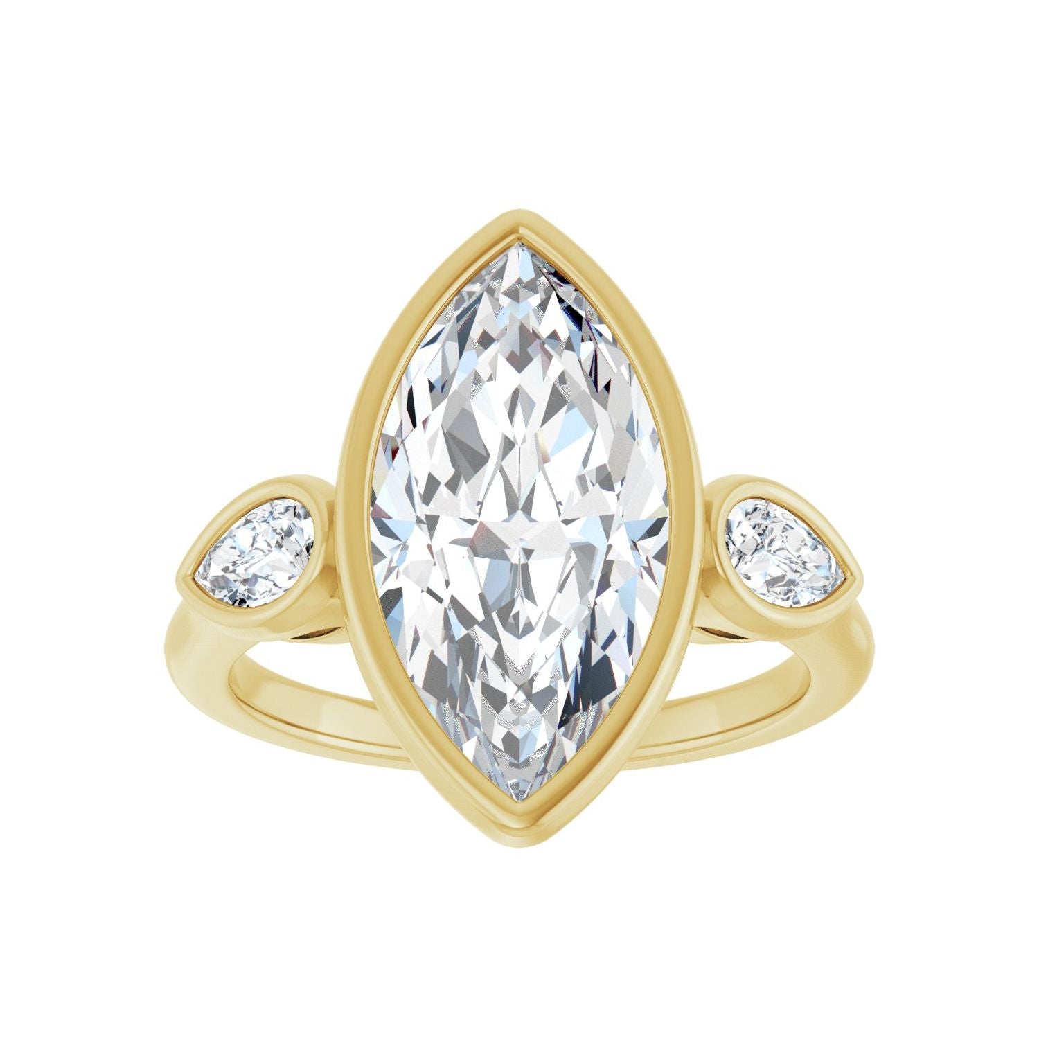 Marquise Bezel-Set Three-Stone Engagement Ring | Metal Type=14K Yellow Gold | Center Stone Size=3 CT | Image 3