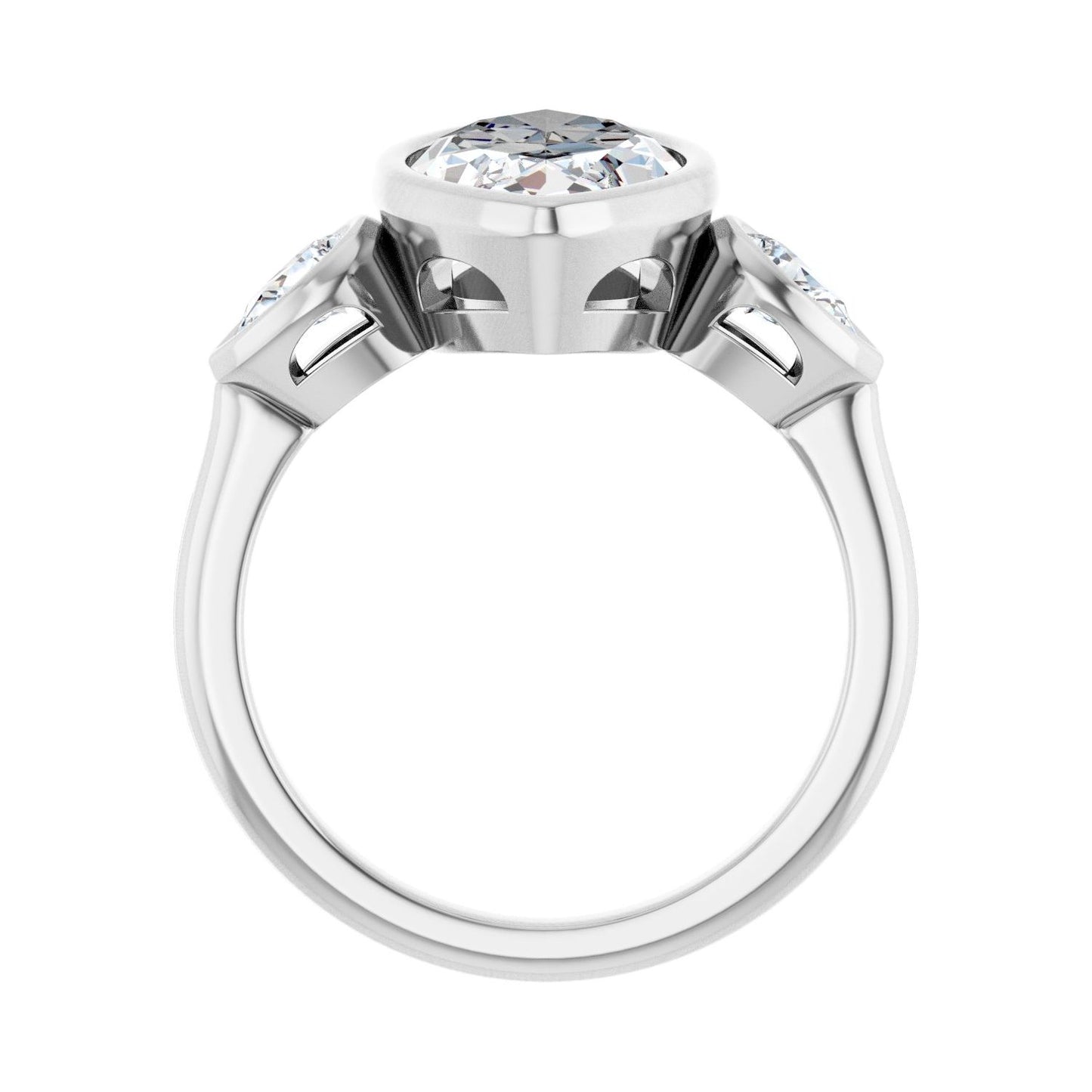 Marquise Bezel-Set Three-Stone Engagement Ring | Metal Type=14K White Gold | Center Stone Size=3 CT | Image 2