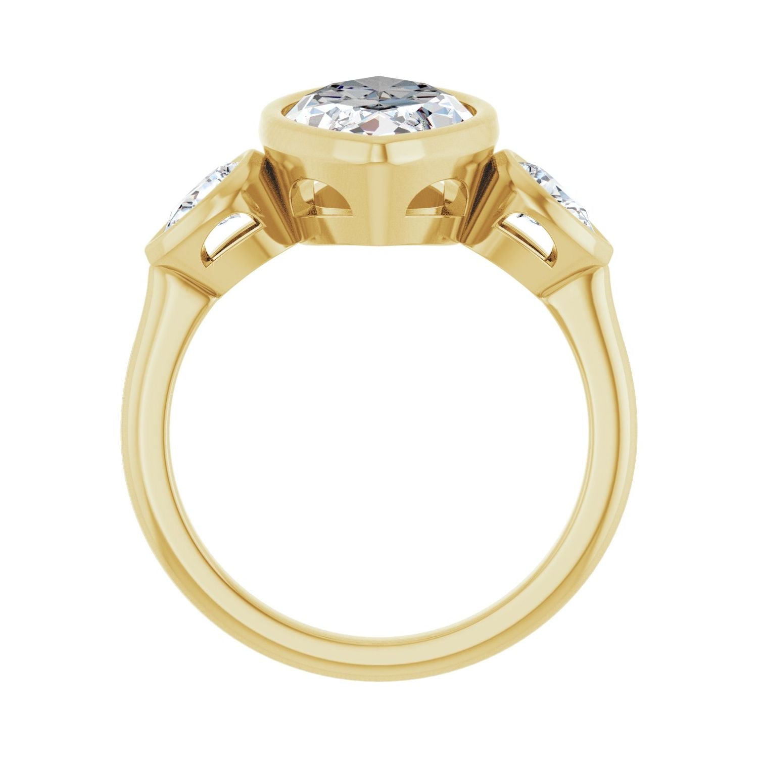 Marquise Bezel-Set Three-Stone Engagement Ring | Metal Type=14K Yellow Gold | Center Stone Size=3 CT | Image 2