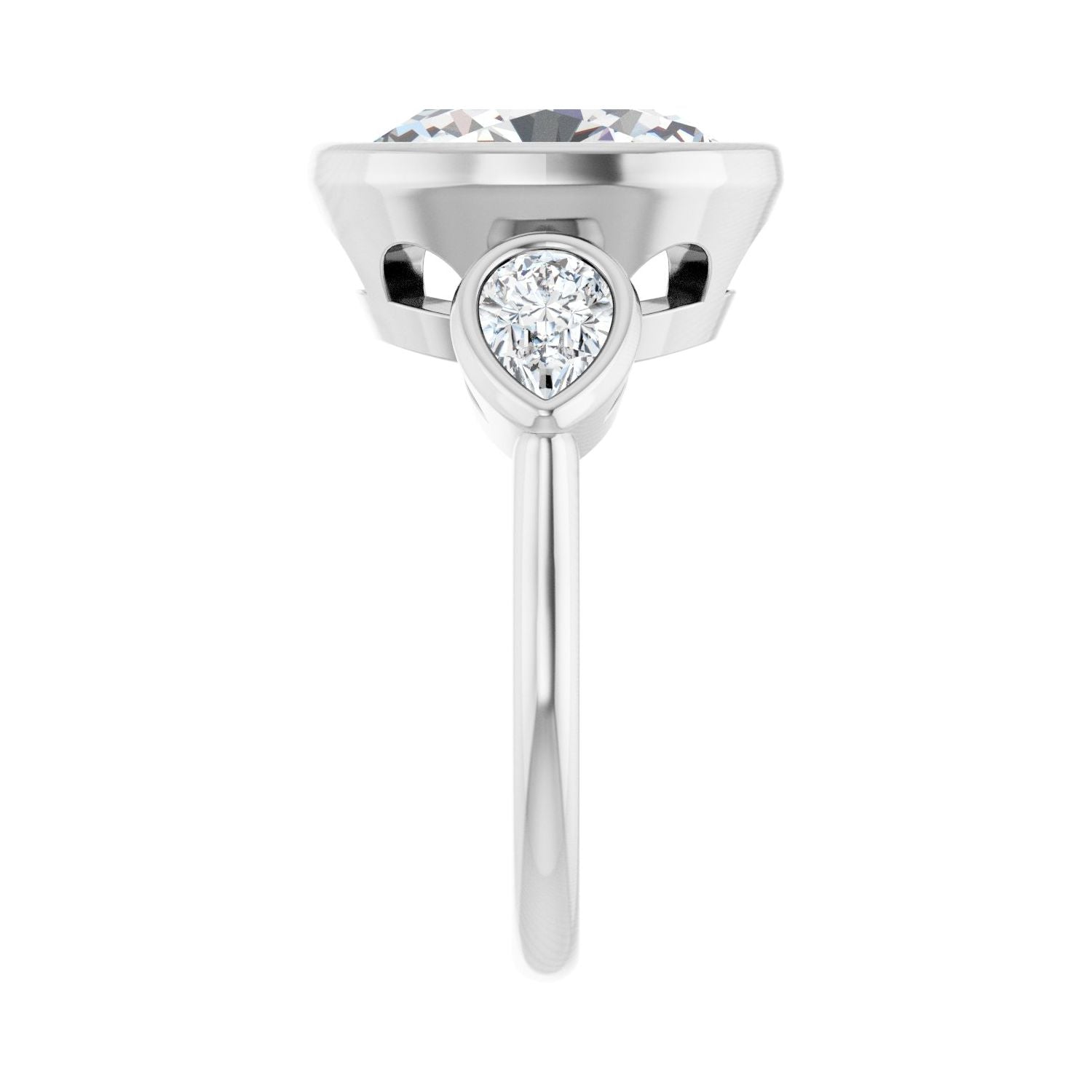 Oval Bezel-Set Three-Stone Engagement Ring | Metal Type=14K White Gold | Center Stone Size=3 CT | Image 4