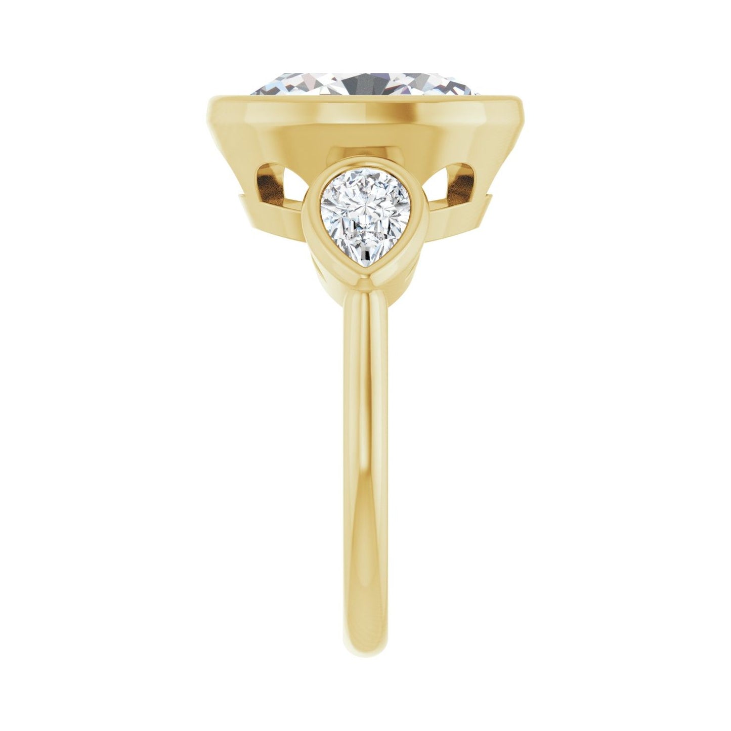 Oval Bezel-Set Three-Stone Engagement Ring | Metal Type=14K Yellow Gold | Center Stone Size=3 CT | Image 4
