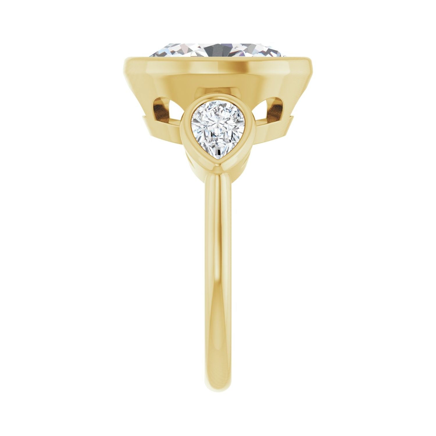Oval Bezel-Set Three-Stone Engagement Ring | Metal Type=14K Yellow Gold | Center Stone Size=3 CT | Image 4