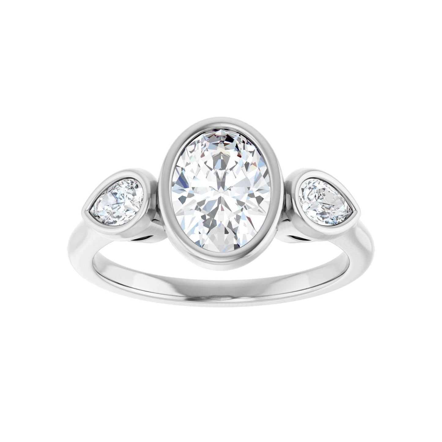 Oval Bezel-Set Three-Stone Engagement Ring | Metal Type=14K White Gold | Center Stone Size=1.5 CT | Image 3