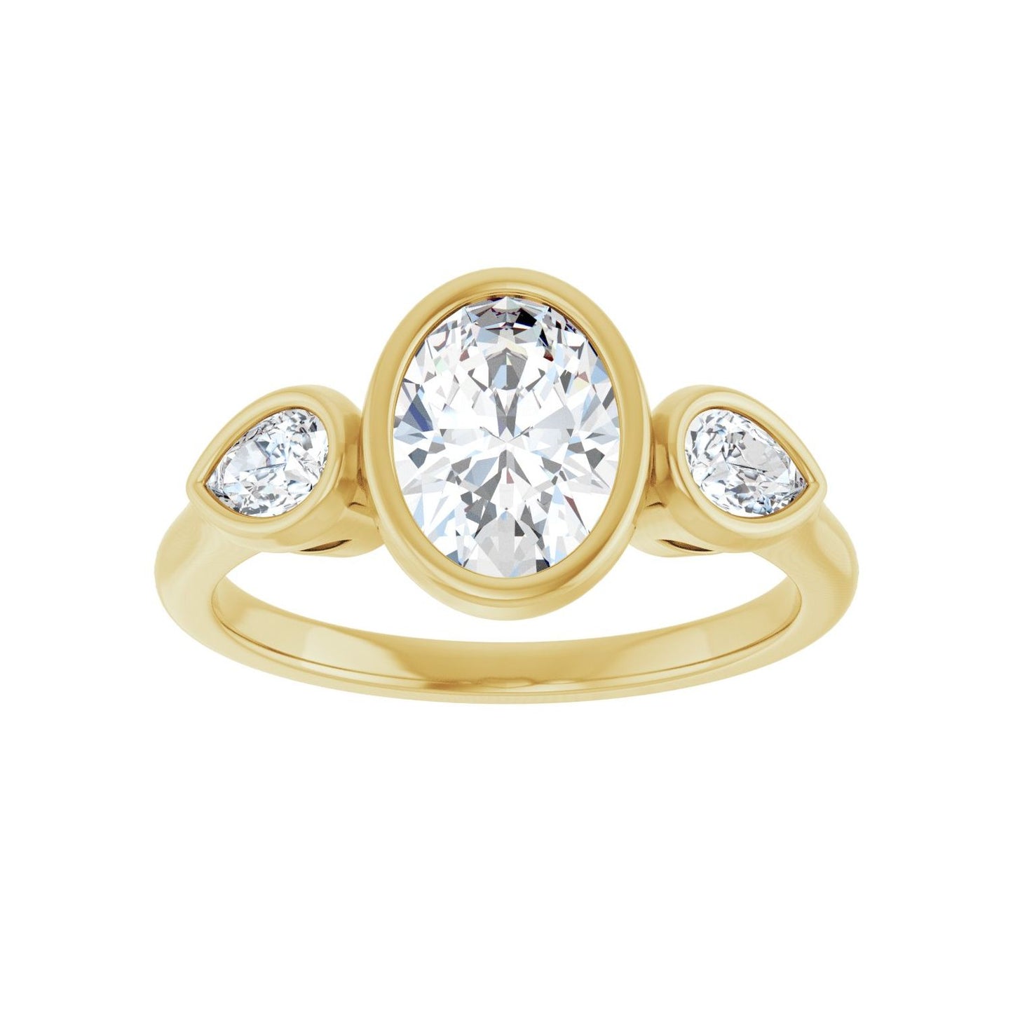 Oval Bezel-Set Three-Stone Engagement Ring | Metal Type=14K Yellow Gold | Center Stone Size=1.5 CT | Image 3