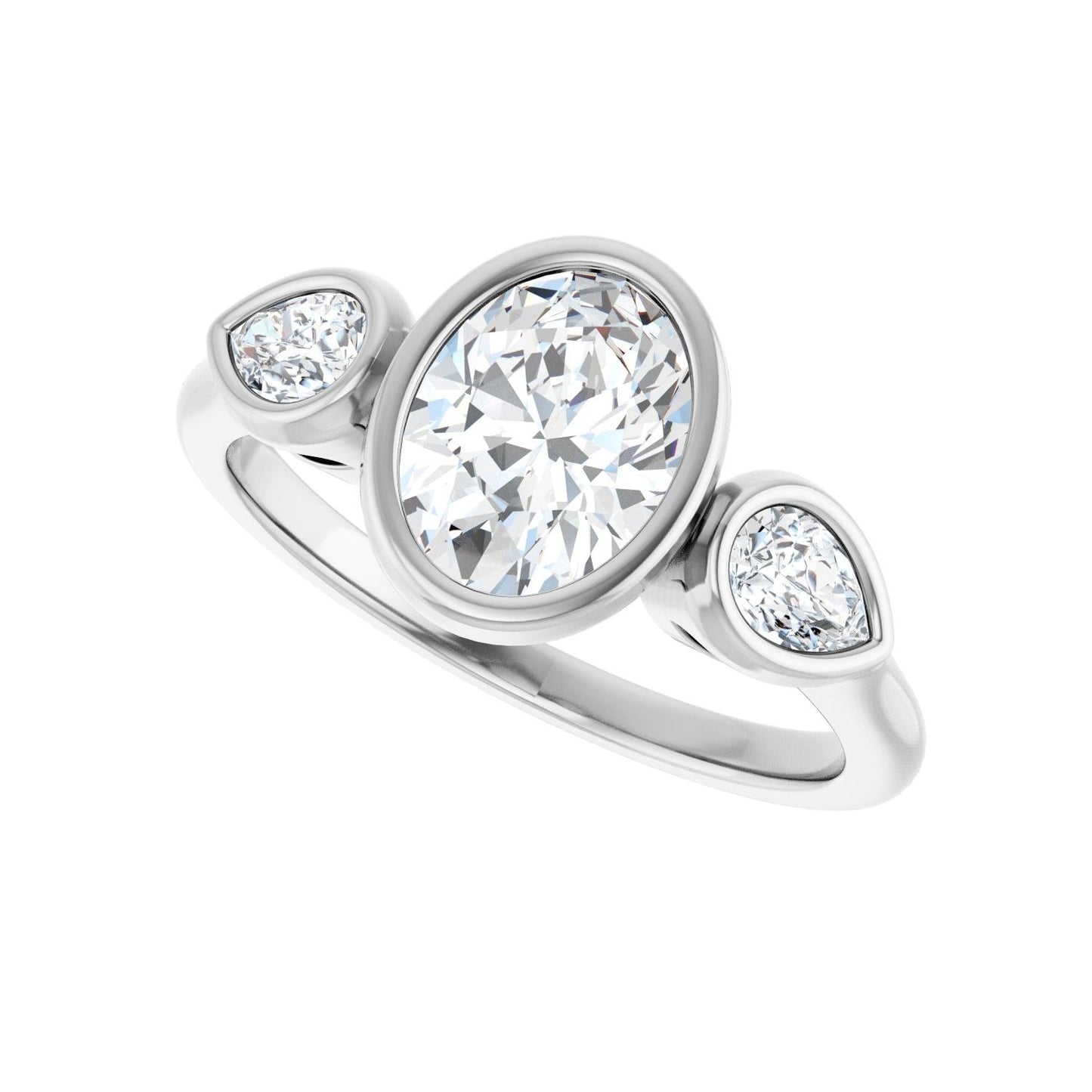 Oval Bezel-Set Three-Stone Engagement Ring | Metal Type=14K White Gold | Center Stone Size=1.5 CT | Image 5