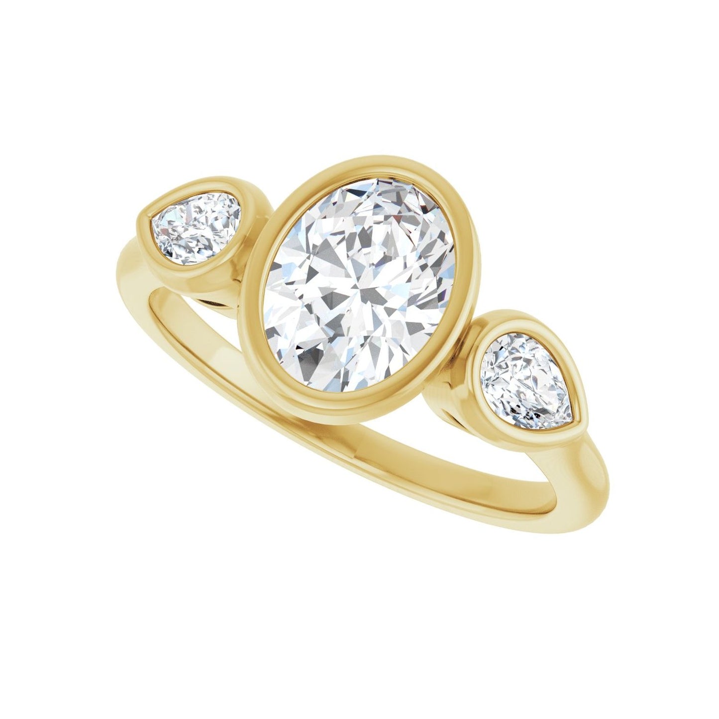 Oval Bezel-Set Three-Stone Engagement Ring | Metal Type=14K Yellow Gold | Center Stone Size=1.5 CT | Image 5