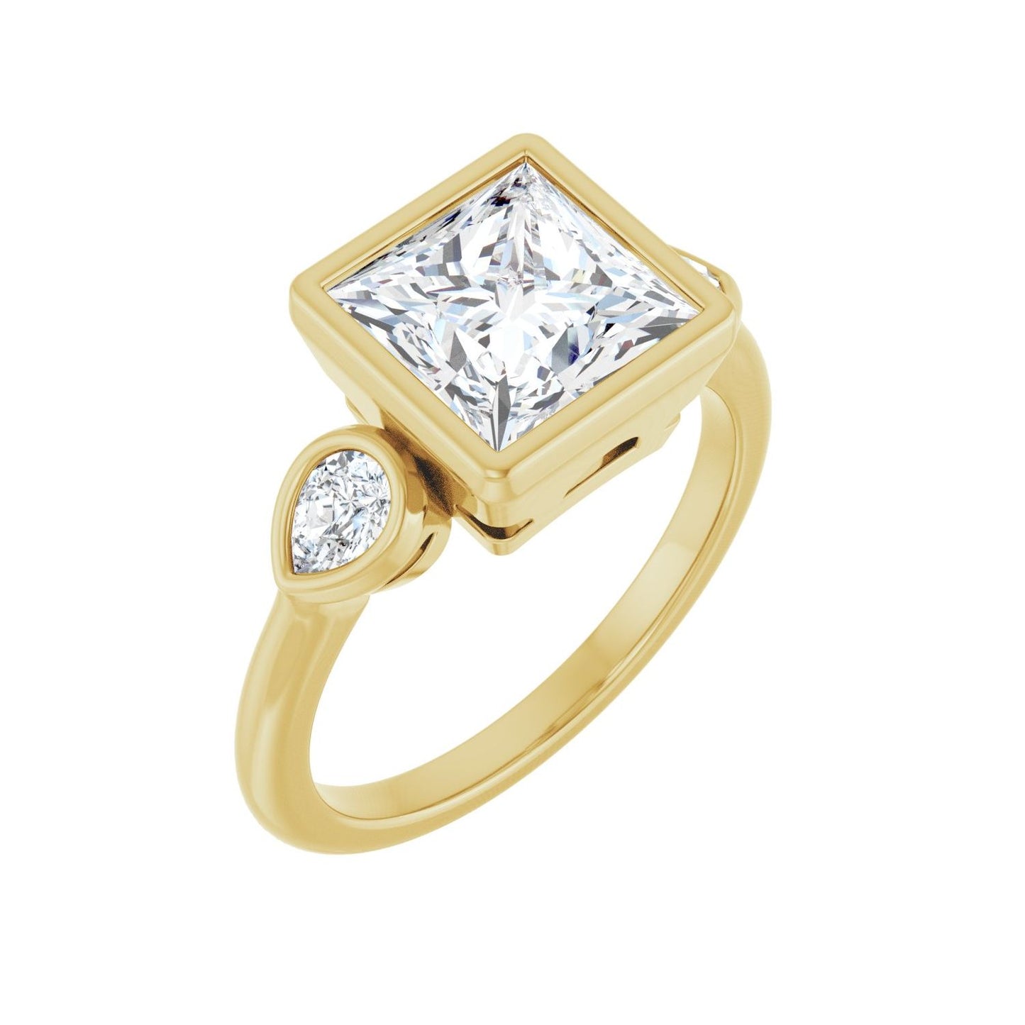 Square Bezel-Set Three-Stone Engagement Ring | Metal Type=14K Yellow Gold | Center Stone Size=2.5 CT | Image 1