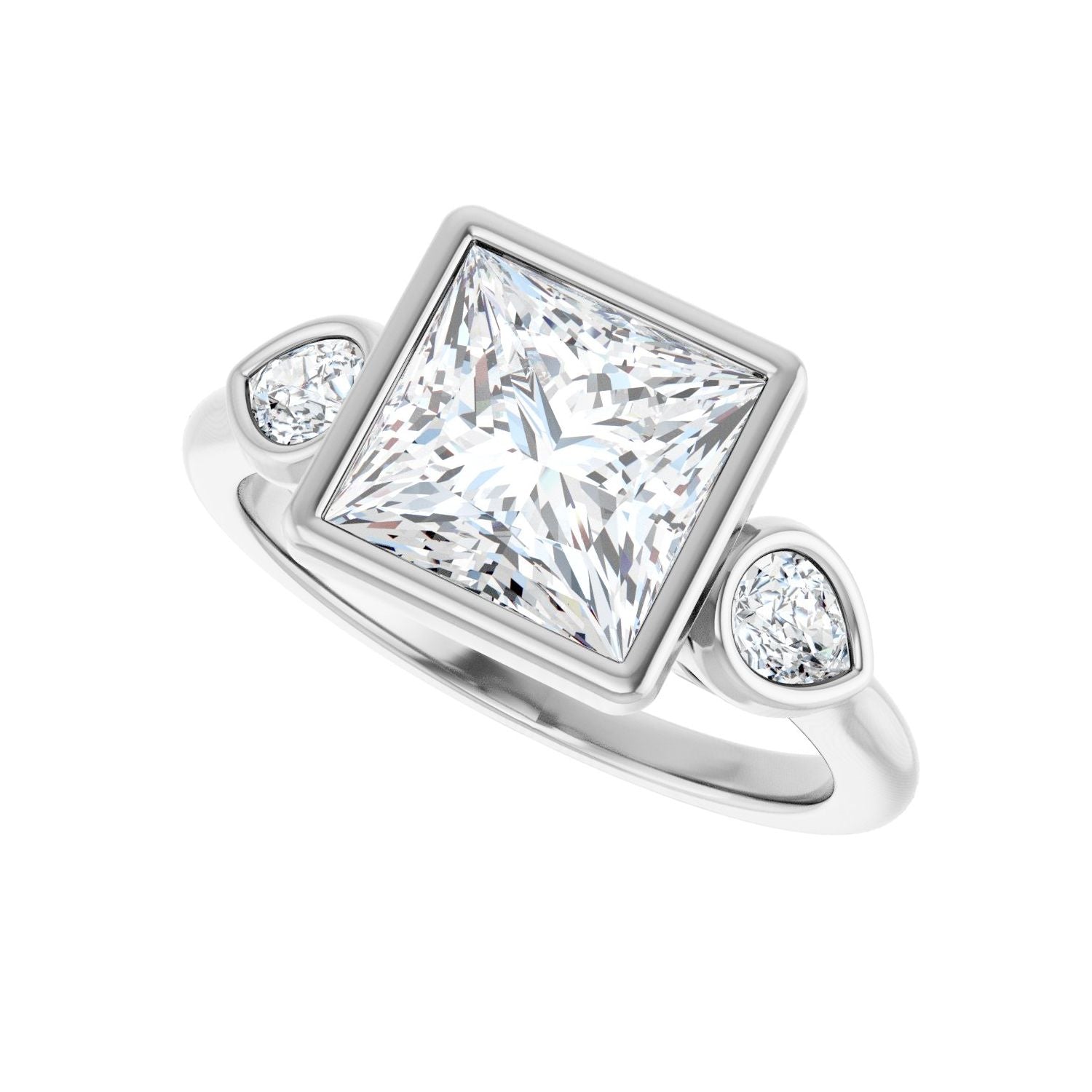 Square Bezel-Set Three-Stone Engagement Ring | Metal Type=14K White Gold | Center Stone Size=2.5 CT | Image 5