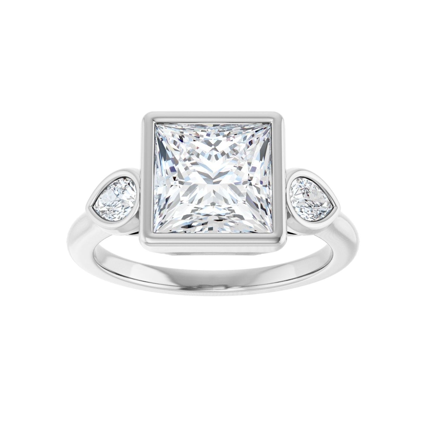 Square Bezel-Set Three-Stone Engagement Ring | Metal Type=14K White Gold | Center Stone Size=2.5 CT | Image 3