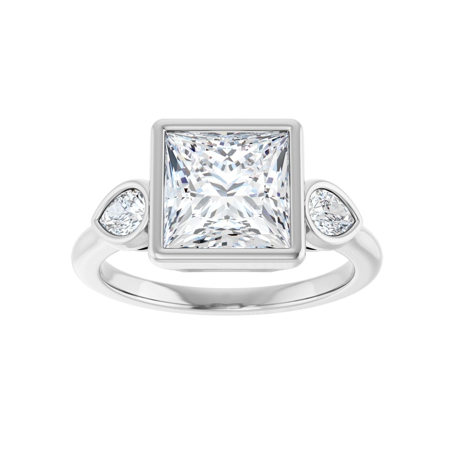 Square Bezel-Set Three-Stone Engagement Ring | Metal Type=14K White Gold | Center Stone Size=2.5 CT | Image 3