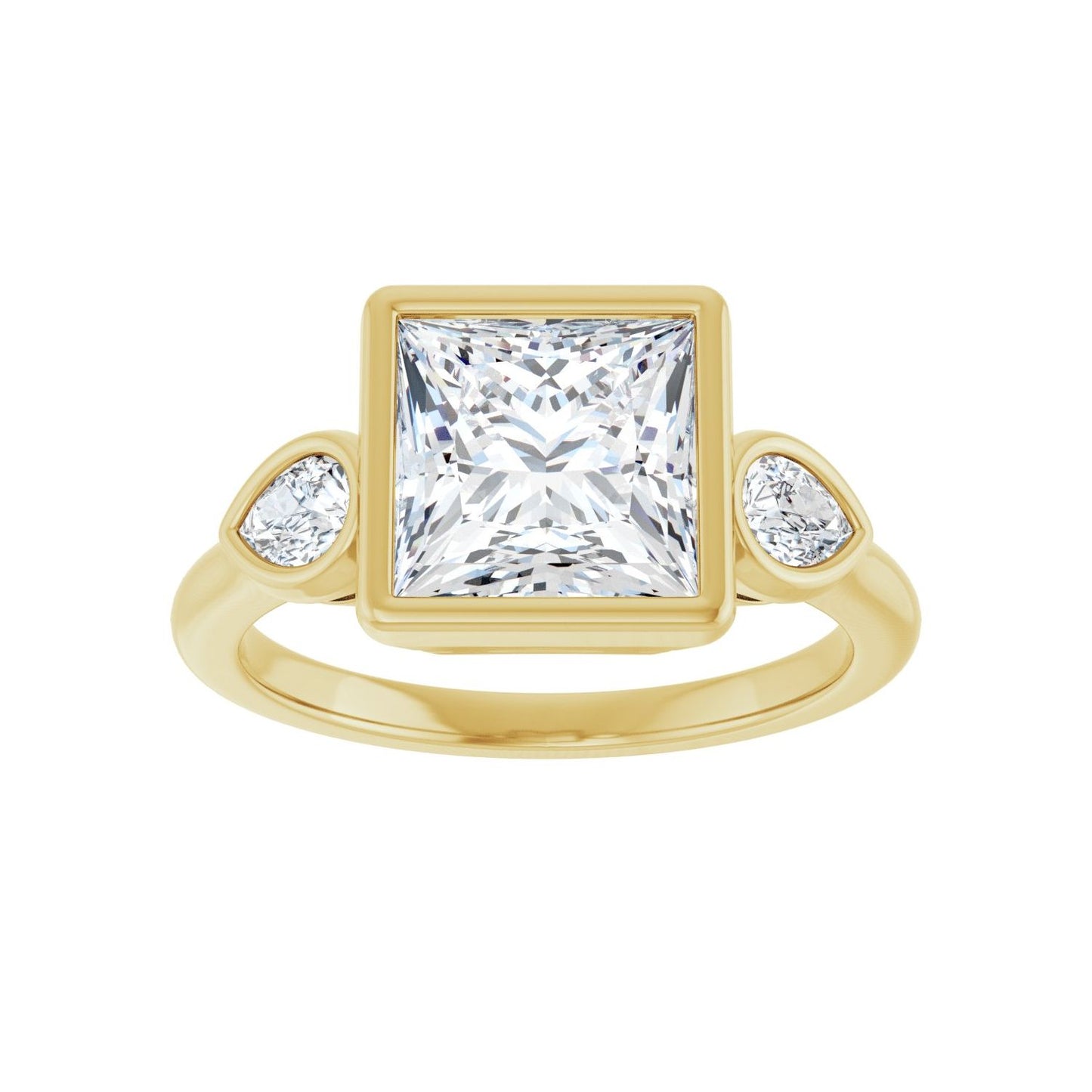 Square Bezel-Set Three-Stone Engagement Ring | Metal Type=14K Yellow Gold | Center Stone Size=2.5 CT | Image 3