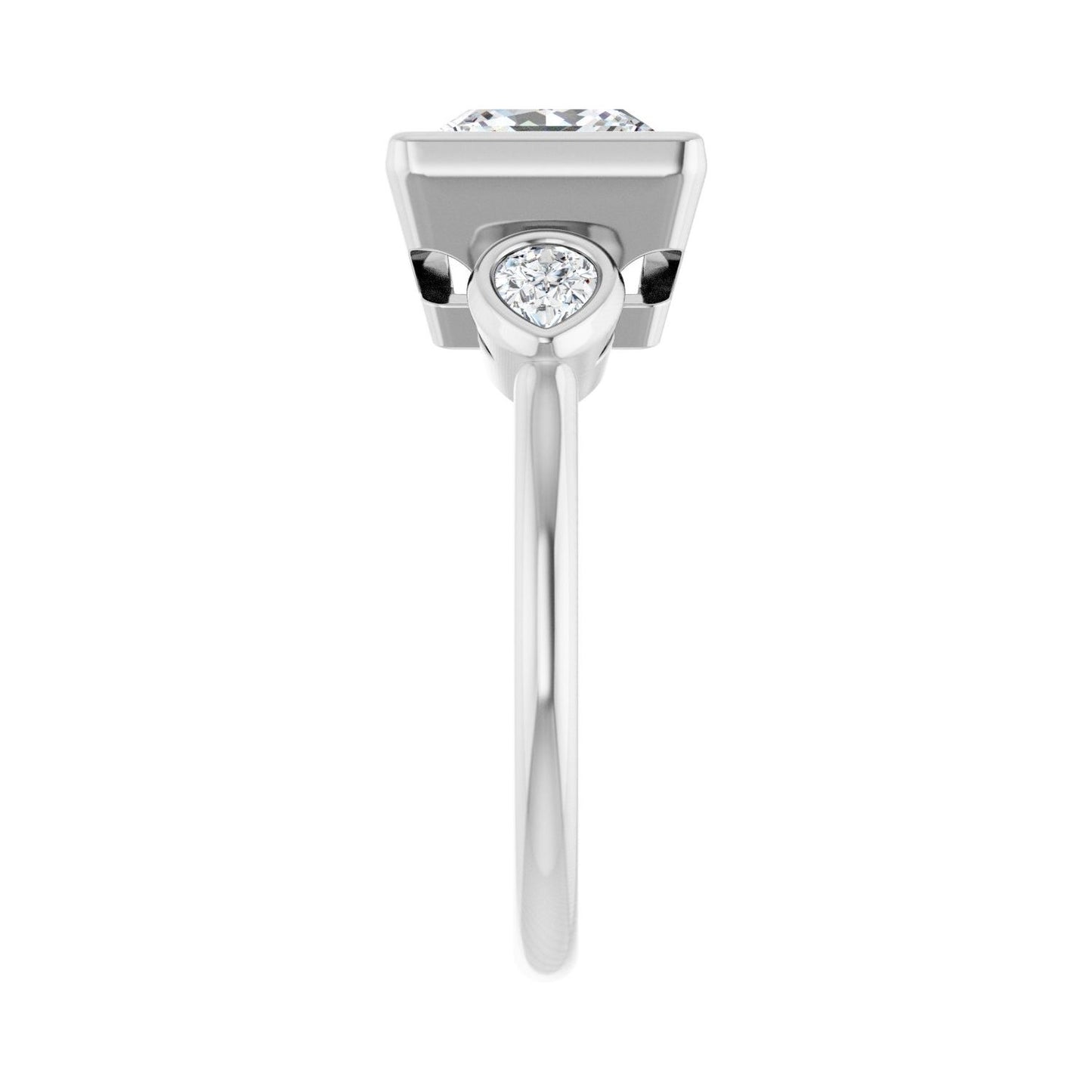 Square Bezel-Set Three-Stone Engagement Ring | Metal Type=14K White Gold | Center Stone Size=2.5 CT | Image 4