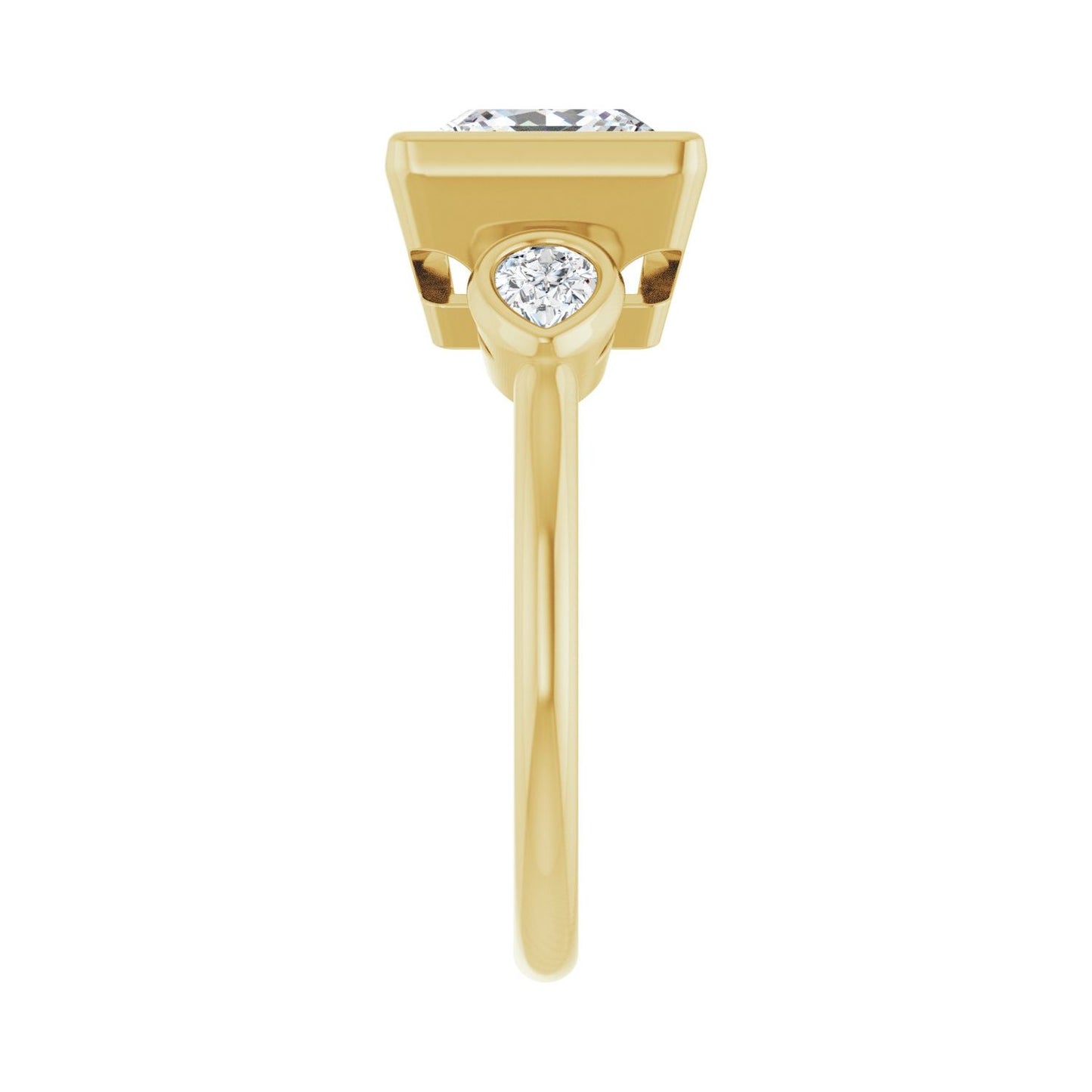 Square Bezel-Set Three-Stone Engagement Ring | Metal Type=14K Yellow Gold | Center Stone Size=2.5 CT | Image 4