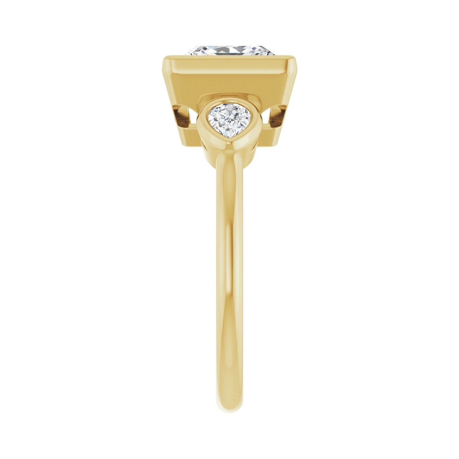 Square Bezel-Set Three-Stone Engagement Ring | Metal Type=14K Yellow Gold | Center Stone Size=2.5 CT | Image 4