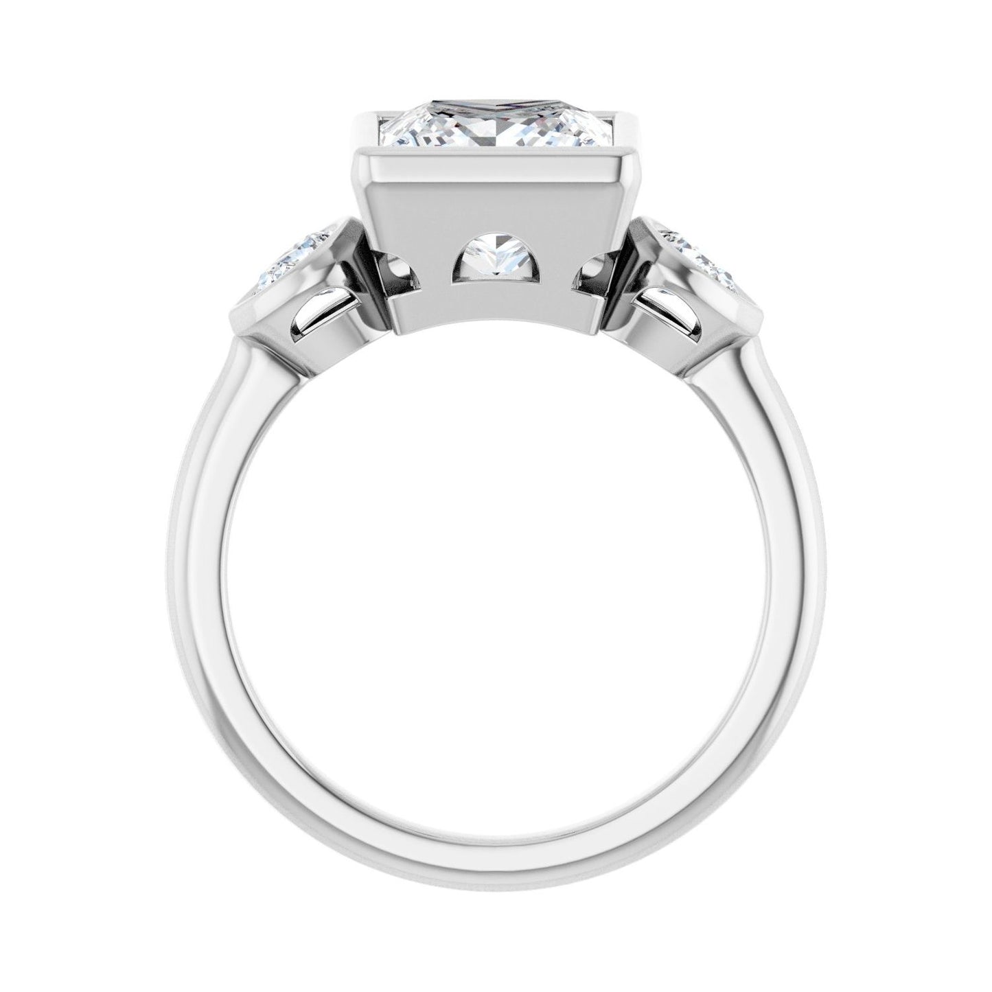 Square Bezel-Set Three-Stone Engagement Ring | Metal Type=14K White Gold | Center Stone Size=2.5 CT | Image 2