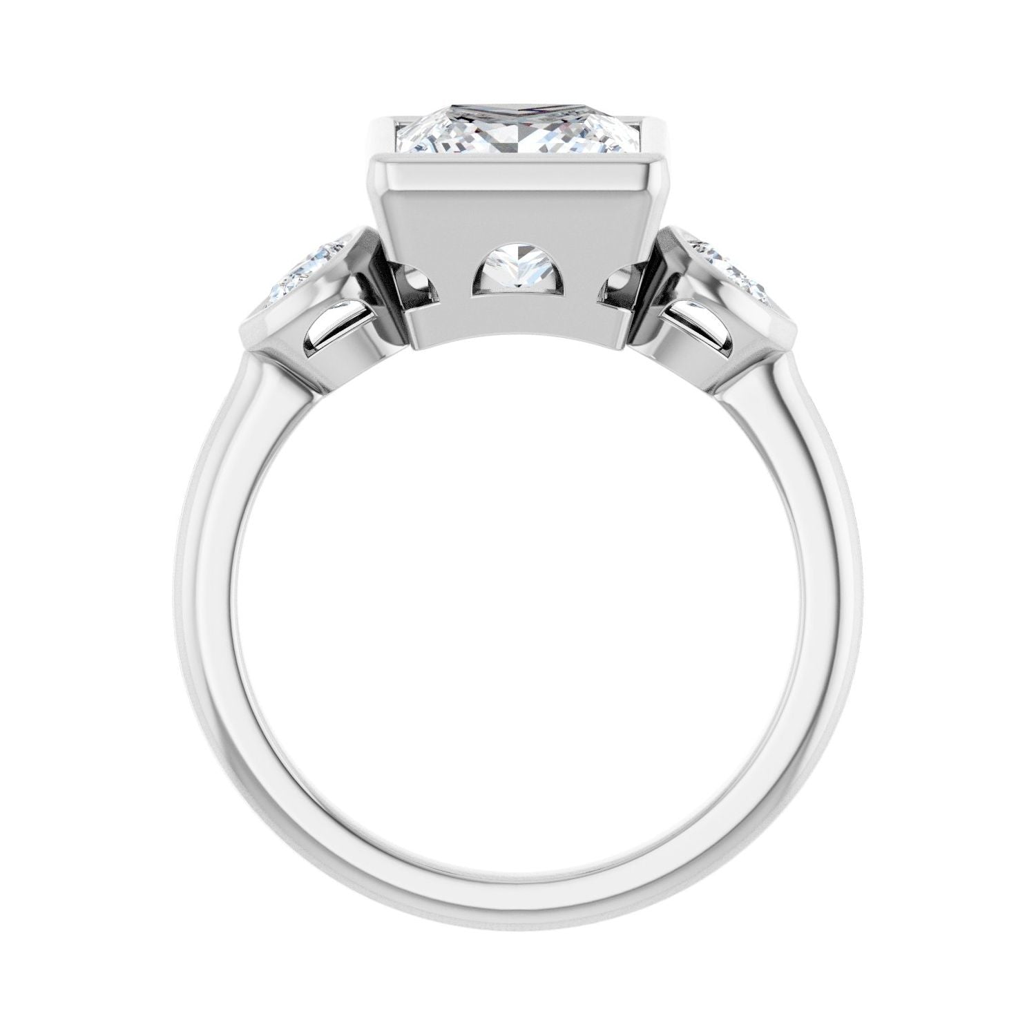 Square Bezel-Set Three-Stone Engagement Ring | Metal Type=14K White Gold | Center Stone Size=2.5 CT | Image 2