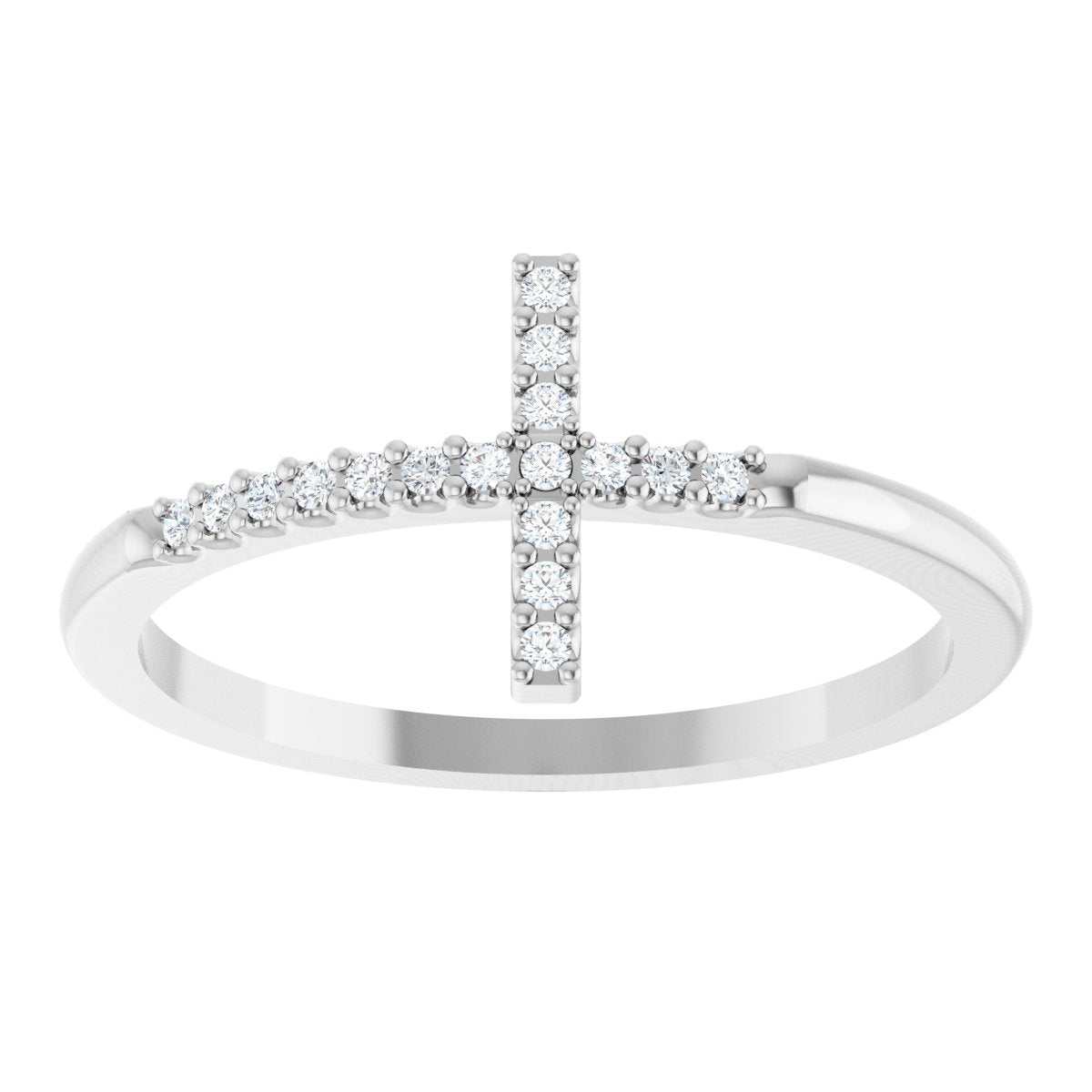 Sideways Cross Ring Band - Round | Metal Type=14K White Gold | Diamond Size=1MM | Image 4