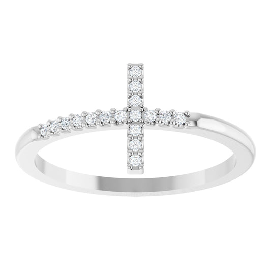 Sideways Cross Ring Band - Round | Metal Type=14K White Gold | Diamond Size=1MM | Image 1