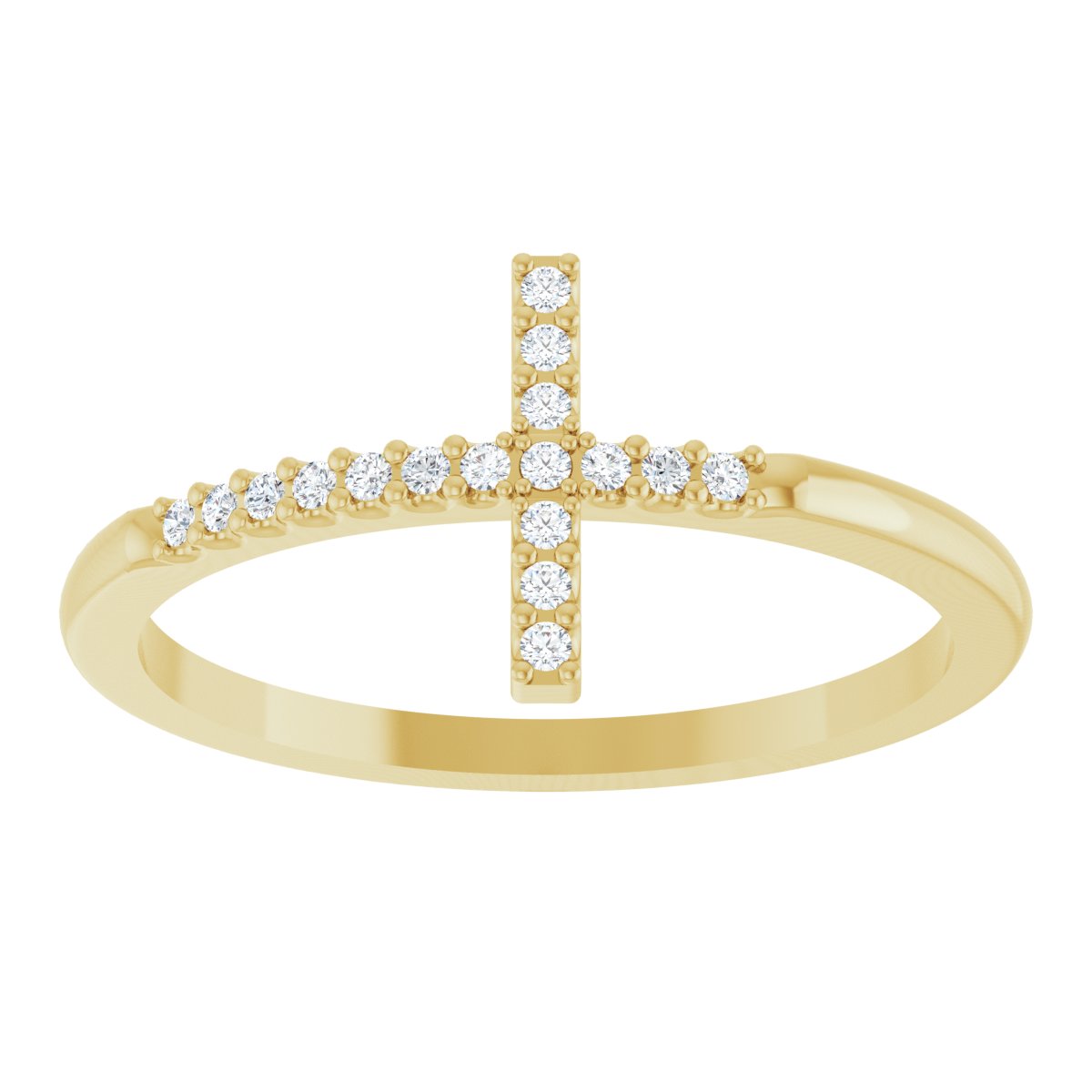 Sideways Cross Ring Band - Round | Metal Type=14K Yellow Gold | Diamond Size=1MM | Image 4
