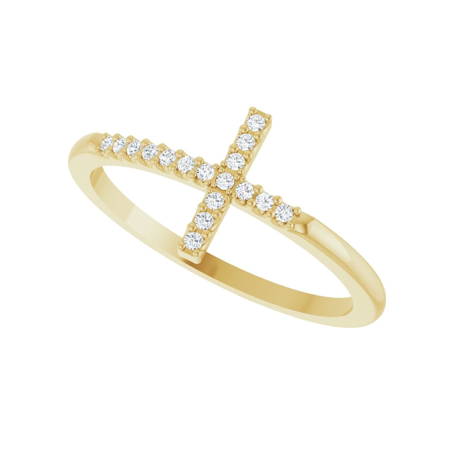Sideways Cross Ring - Round 1MM-2.5MM | Metal Type=14K Yellow Gold | Diamond Size=1MM | Image 2