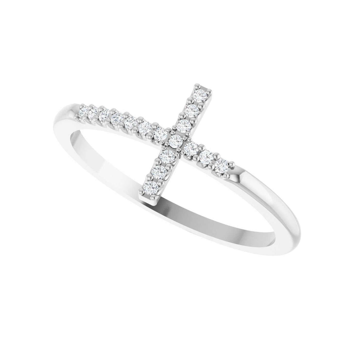 Sideways Cross Ring - Round 1MM-2.5MM | Metal Type=14K White Gold | Diamond Size=1MM | Image 2
