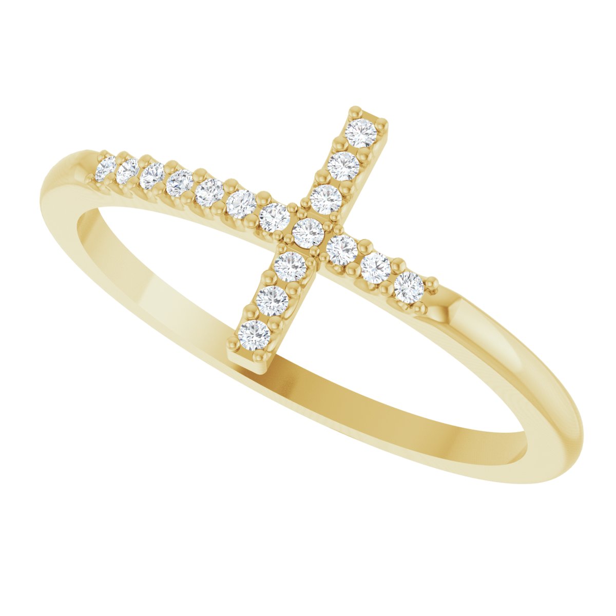 Sideways Cross Ring Band - Round | Metal Type=14K Yellow Gold | Diamond Size=1MM | Image 3