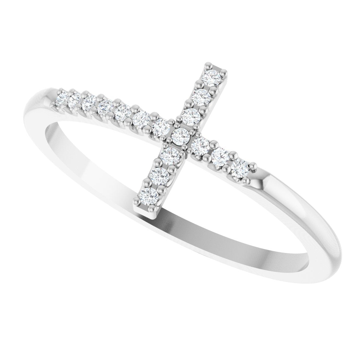 Sideways Cross Ring Band - Round | Metal Type=14K White Gold | Diamond Size=1MM | Image 3