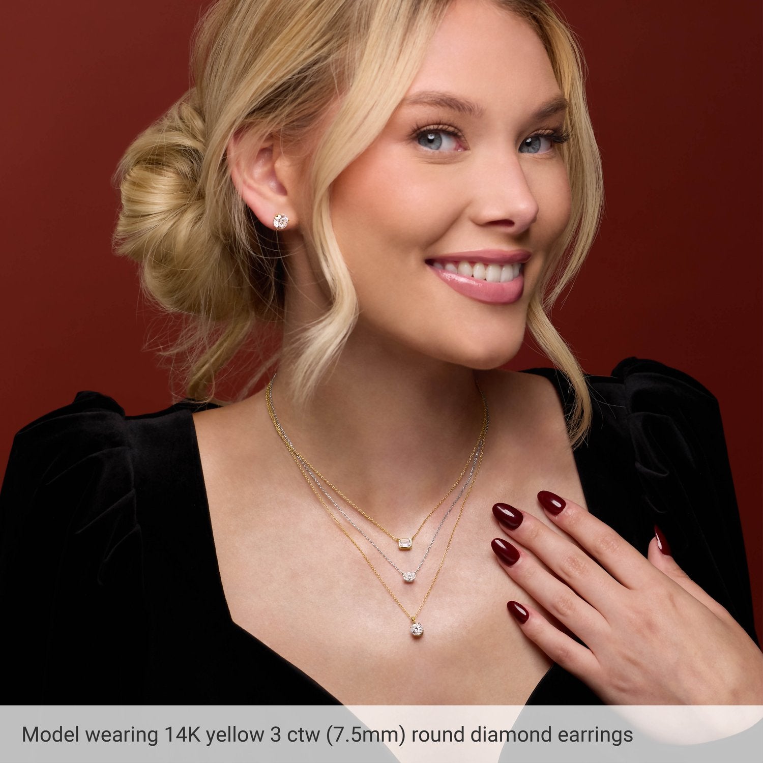 Round 3-Prong Cocktail-Style Stud Earrings | Metal Type=14K Yellow Gold | Center Stone Size=3 TCW | Image 4
